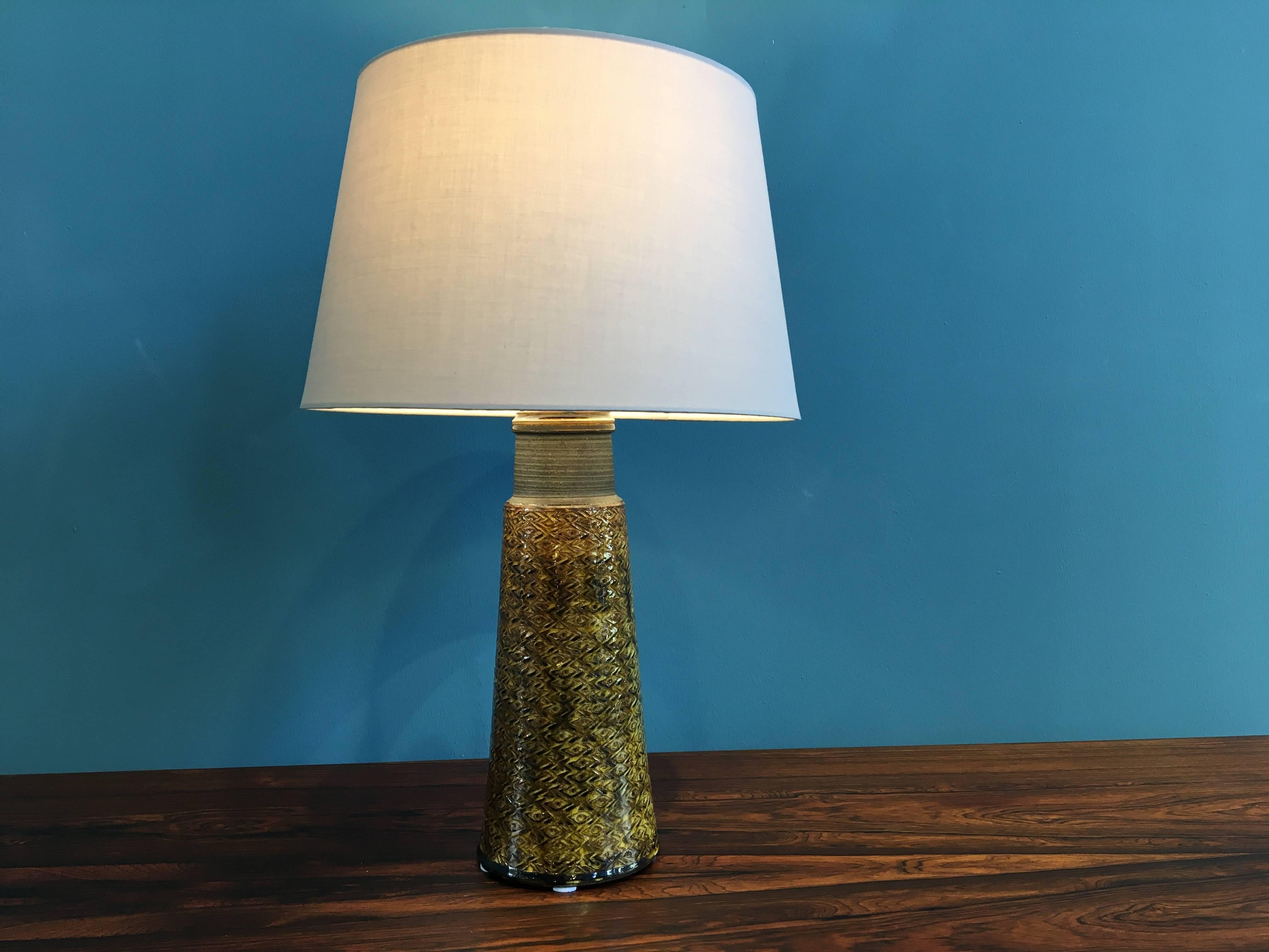 Glazed Large Stoneware Table Lamp with Mustard Colored Glazing by Nils Kähler, Denmark