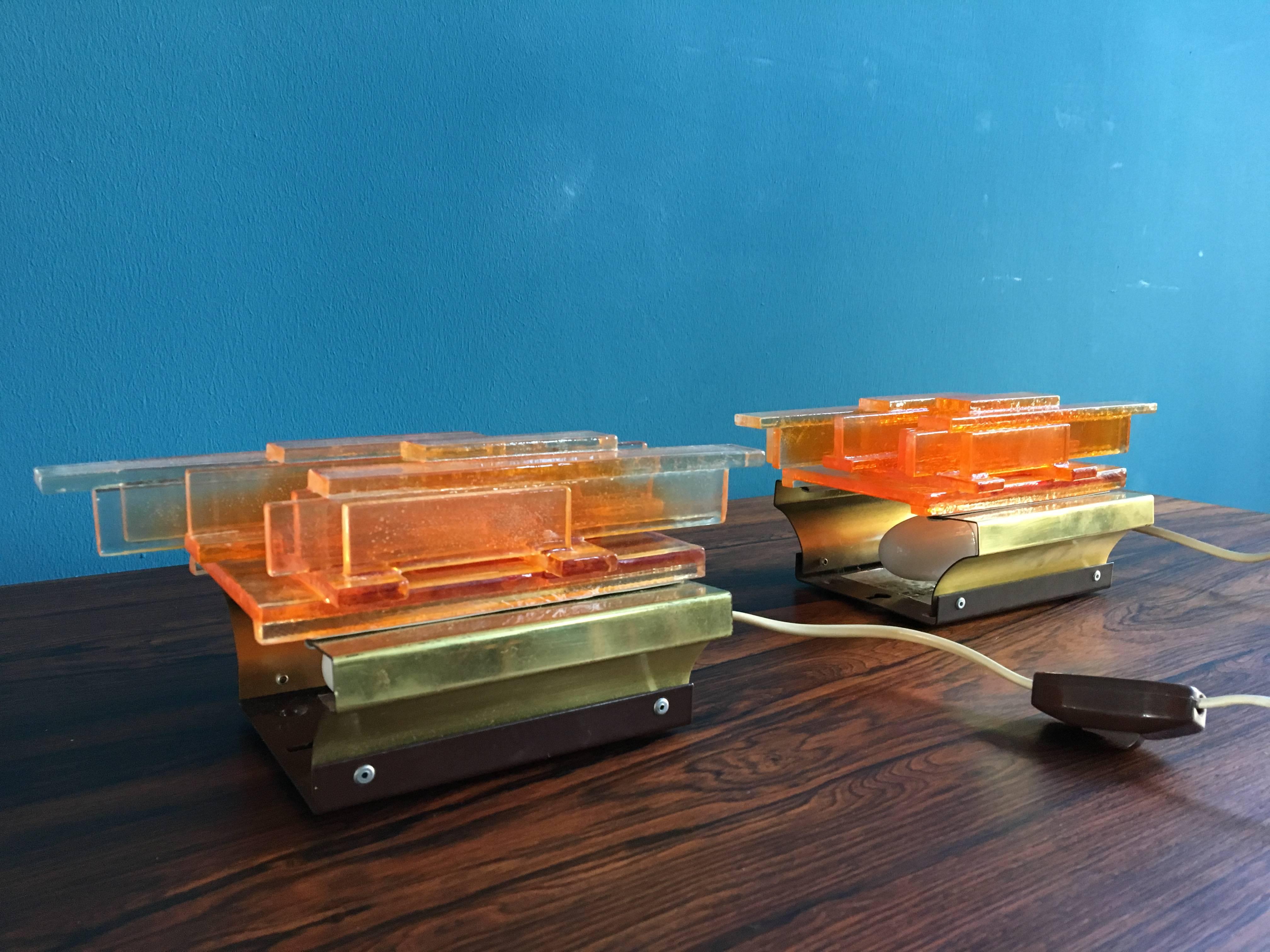 Set of Two Orange Acrylic Wall Lights Model 1004 by Claus Bolby, Denmark, 1970 In Excellent Condition In Berlin, DE