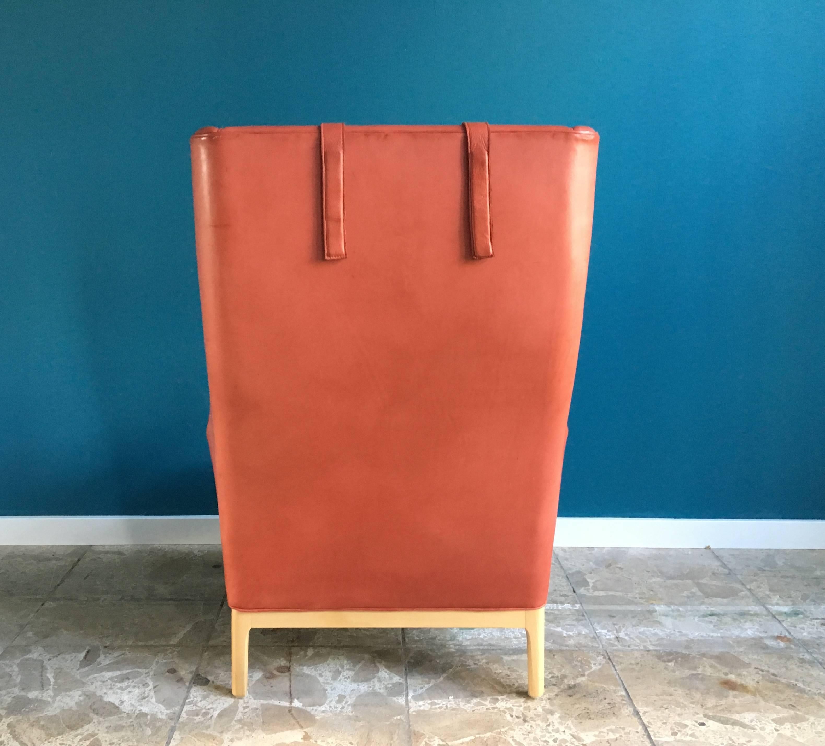 20th Century Vintage Arne Norell Mid-Century Modern Wing Chair in Pink Leather