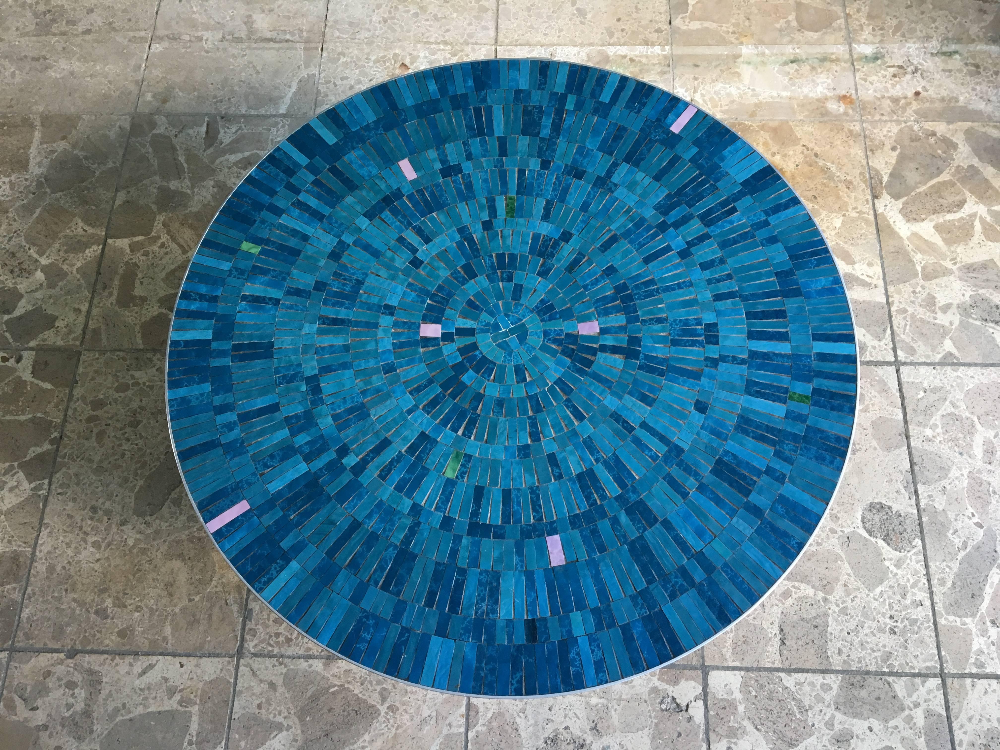 Blue German Mid-Century Modern Mosaic coffee table Berthold Mueller-Oerlinghaus 1