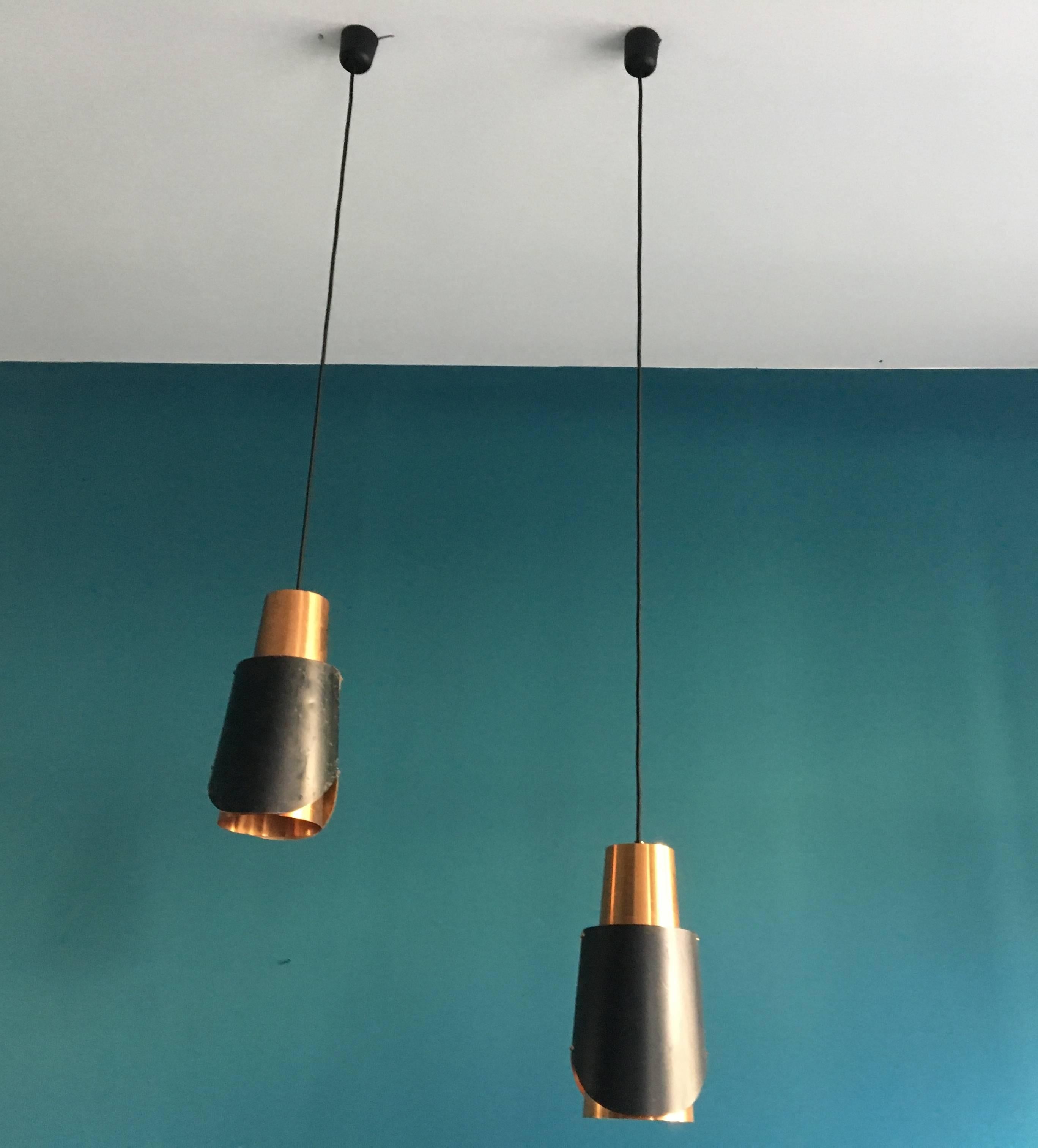 Lacquered Pair of Vintage Bent Karlby Osterport Pendant Lights Produced by Lyfa in Denmark