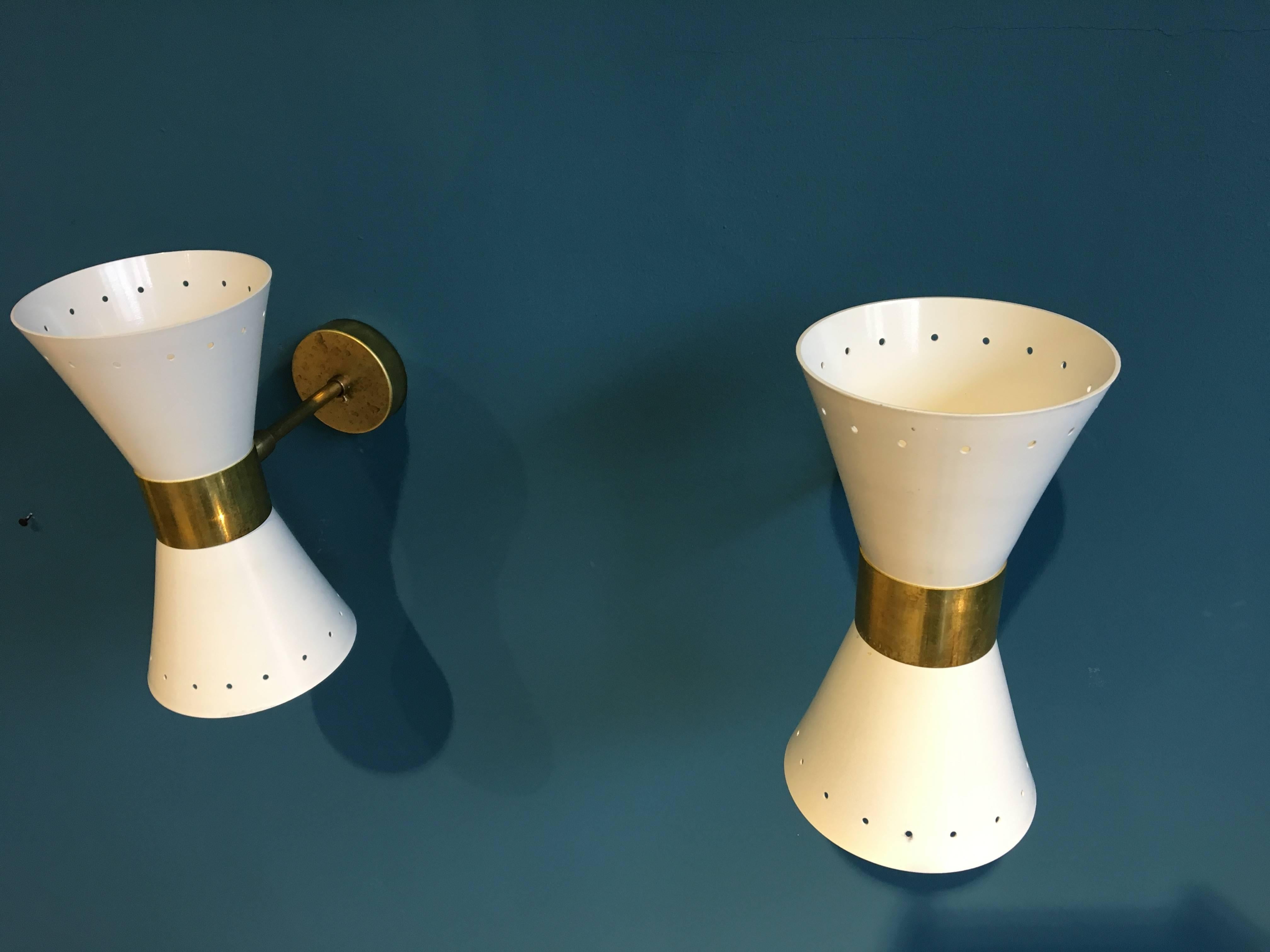 Vintage Adjustable Italian Metal Sconces with Brass Elements, Set of Two In Excellent Condition In Berlin, DE