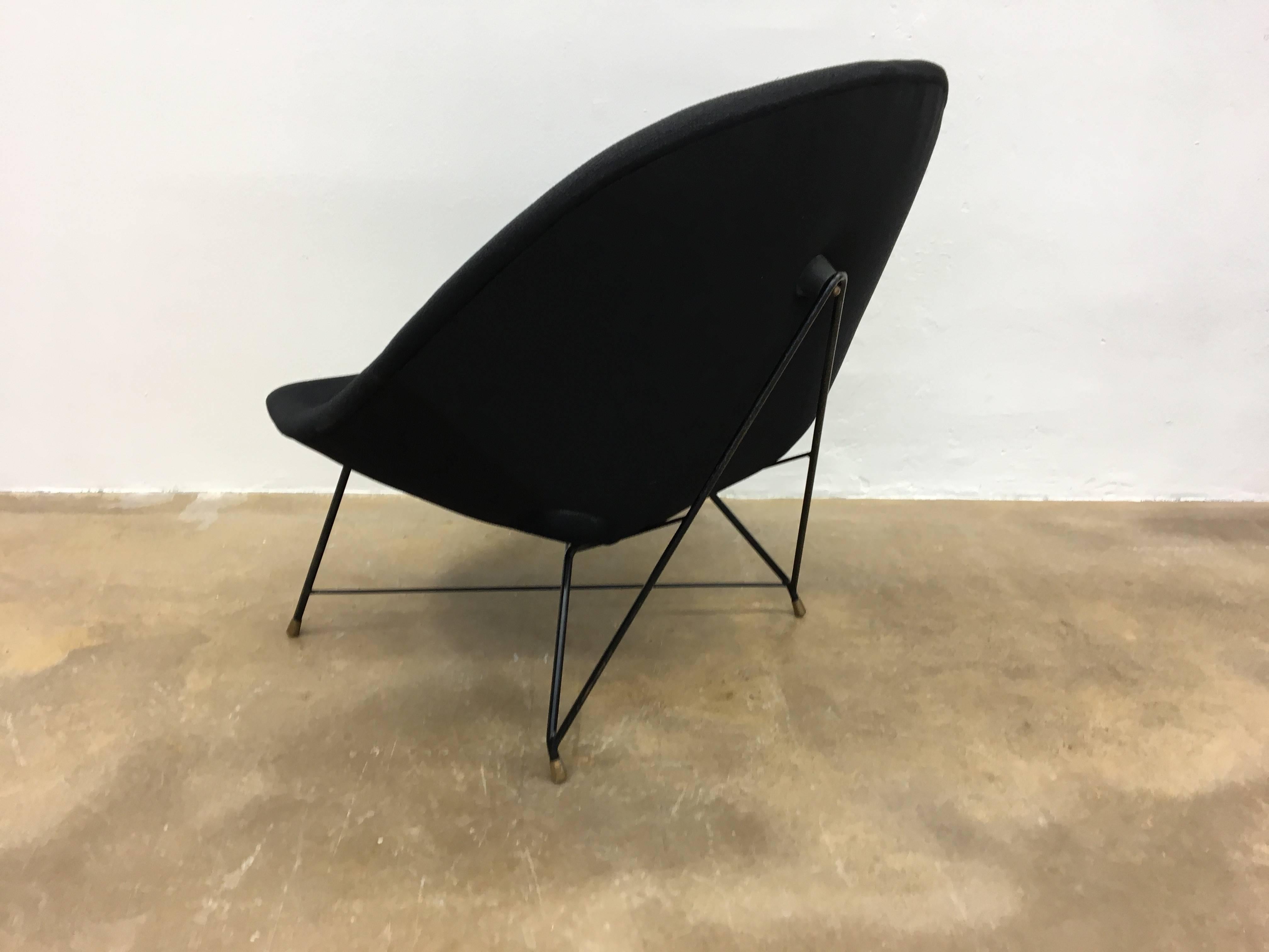 Pair of Black Reupholstered Augusto Bozzi Cosmos Lounge Chairs by Saporiti  1