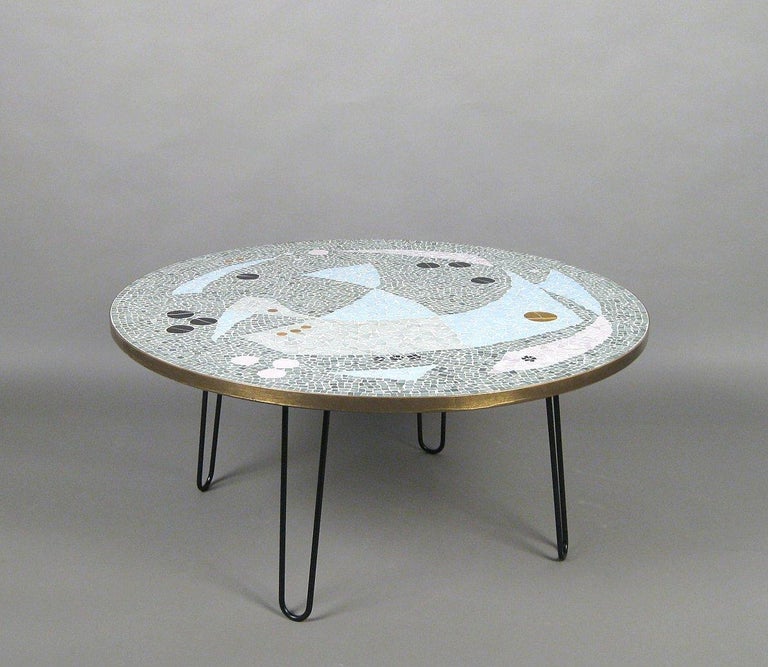 Large Midcentury Circular Mosaic Coffee Table With Br Edge This Large Circular Coffee Table Was Produced In The 1950s Germany Top Features