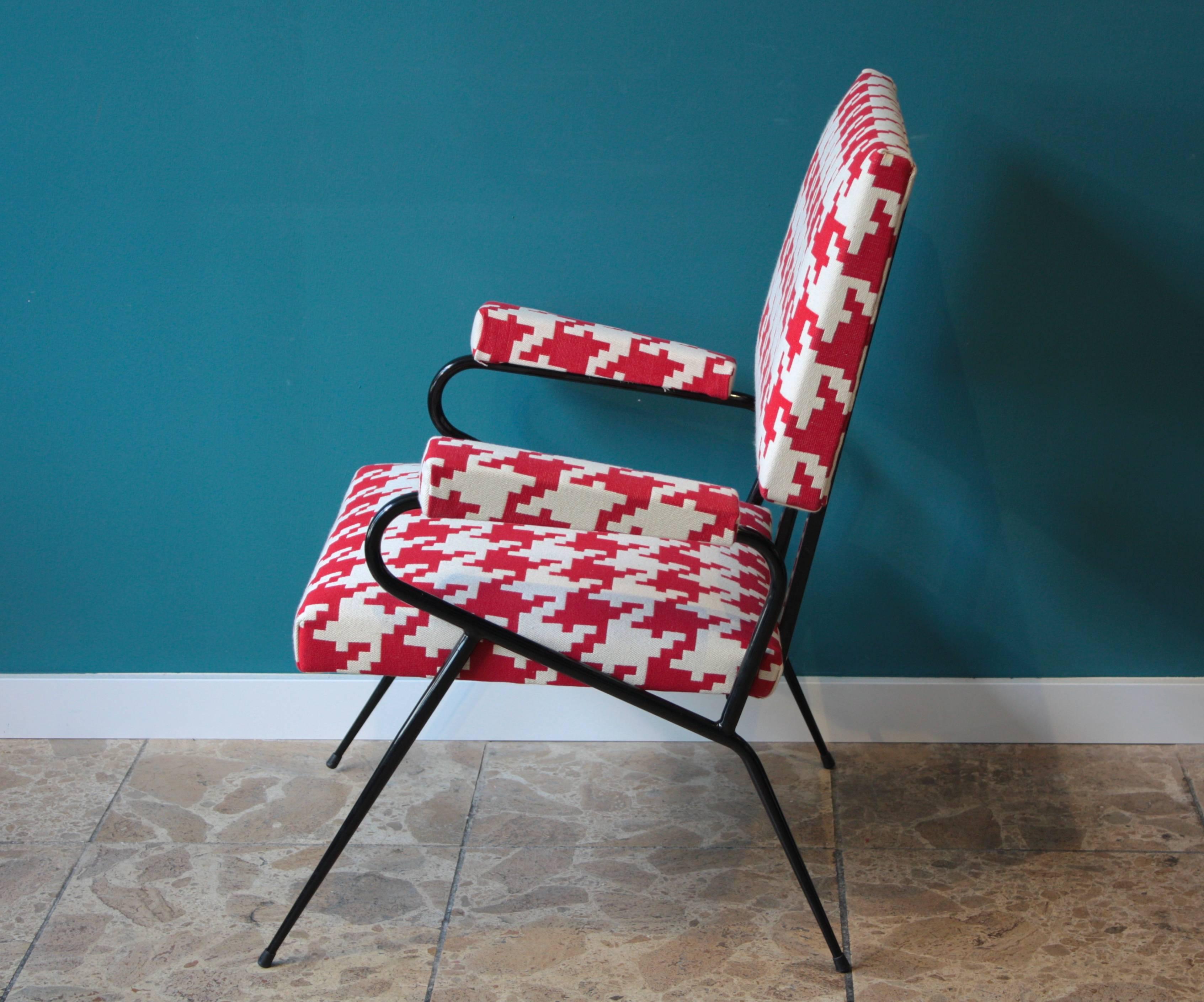 Mid-Century Modern Italian Houndstooth Fabric Lounge Chair, 1950s