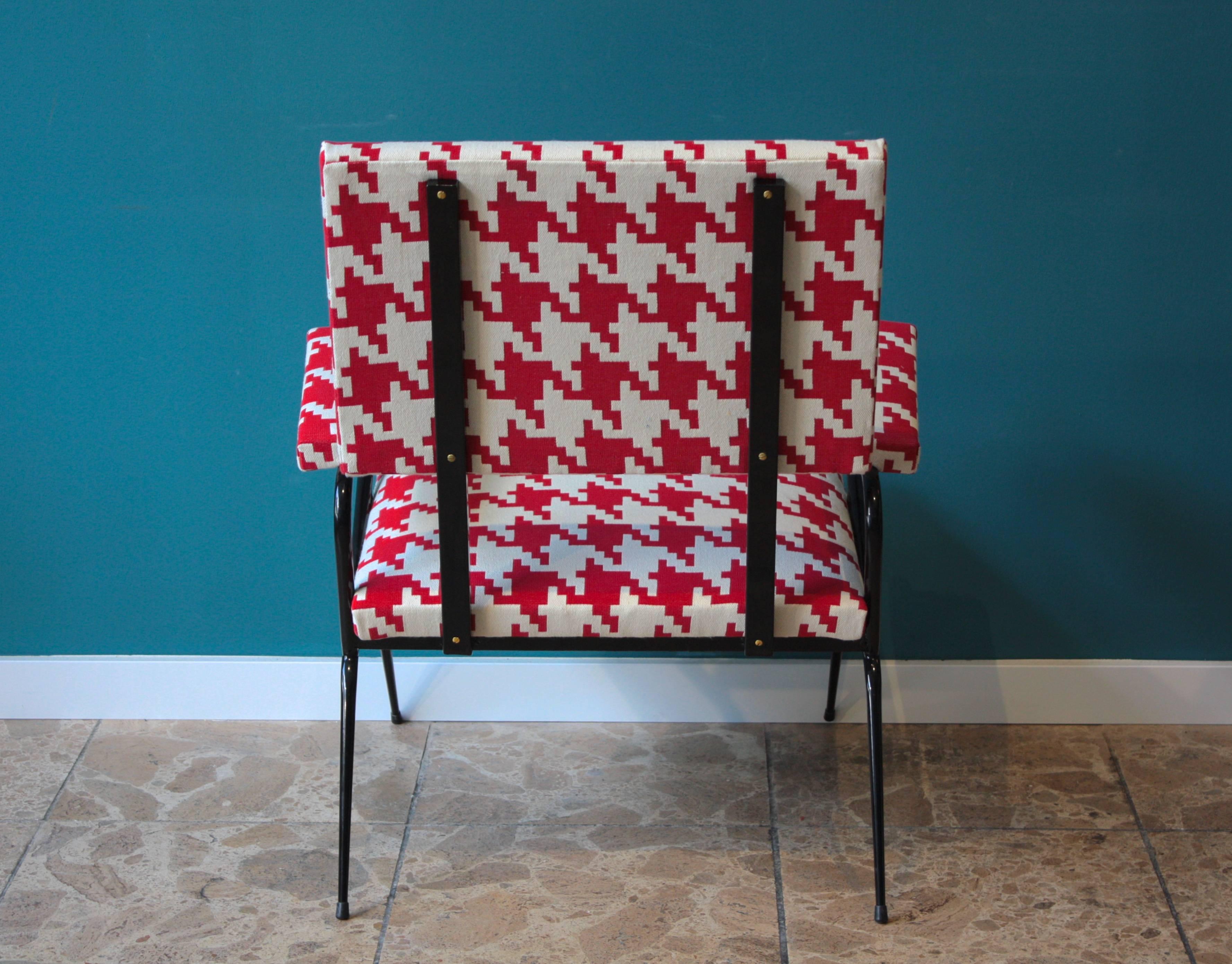 20th Century Italian Houndstooth Fabric Lounge Chair, 1950s