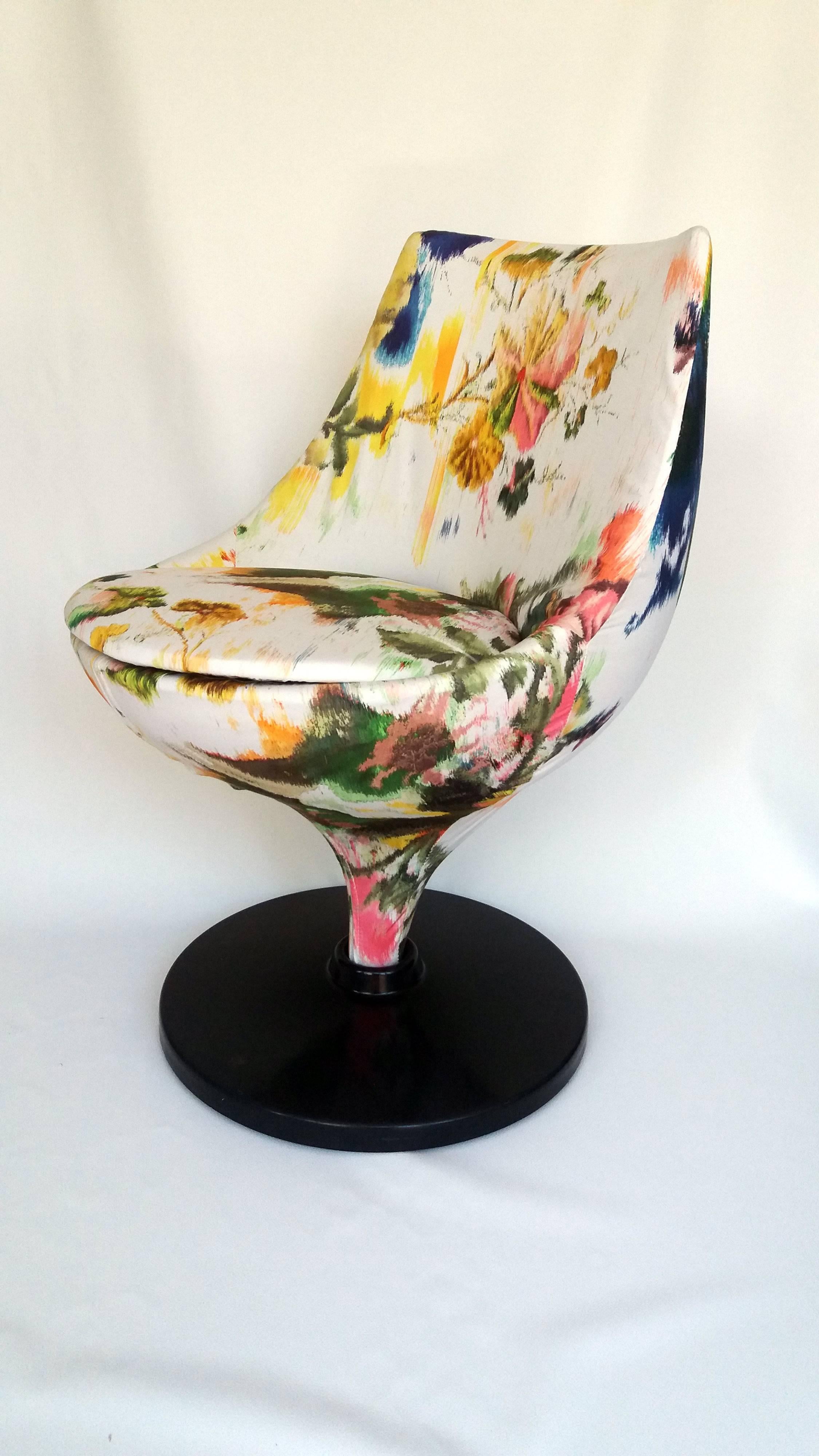 Mid-Century Modern Pierre Guariche Swivel Chair Upholstered in Christian Lacroix