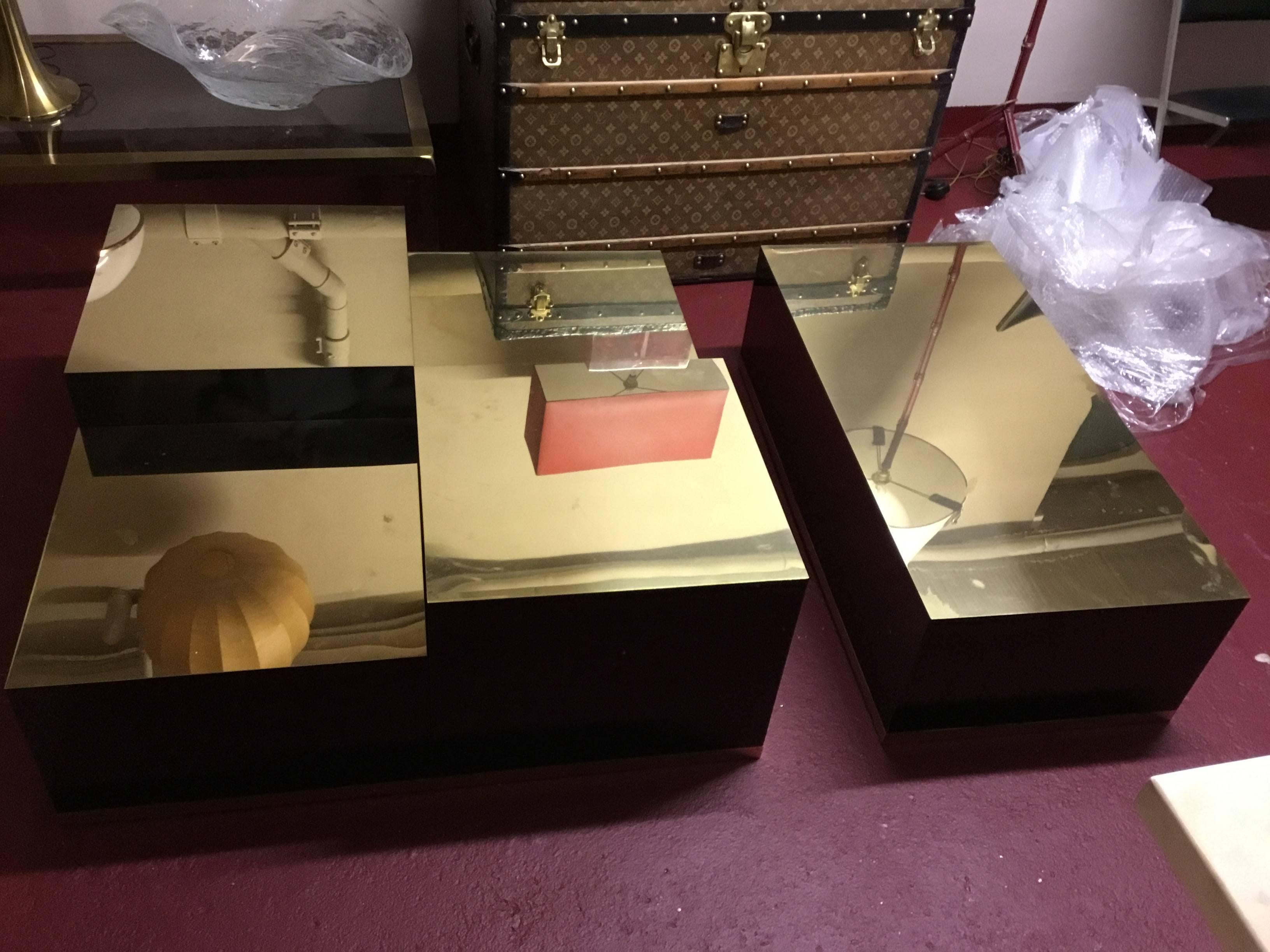 italien Table Basse, Laiton et Bois Laqué Noir, Italie en vente