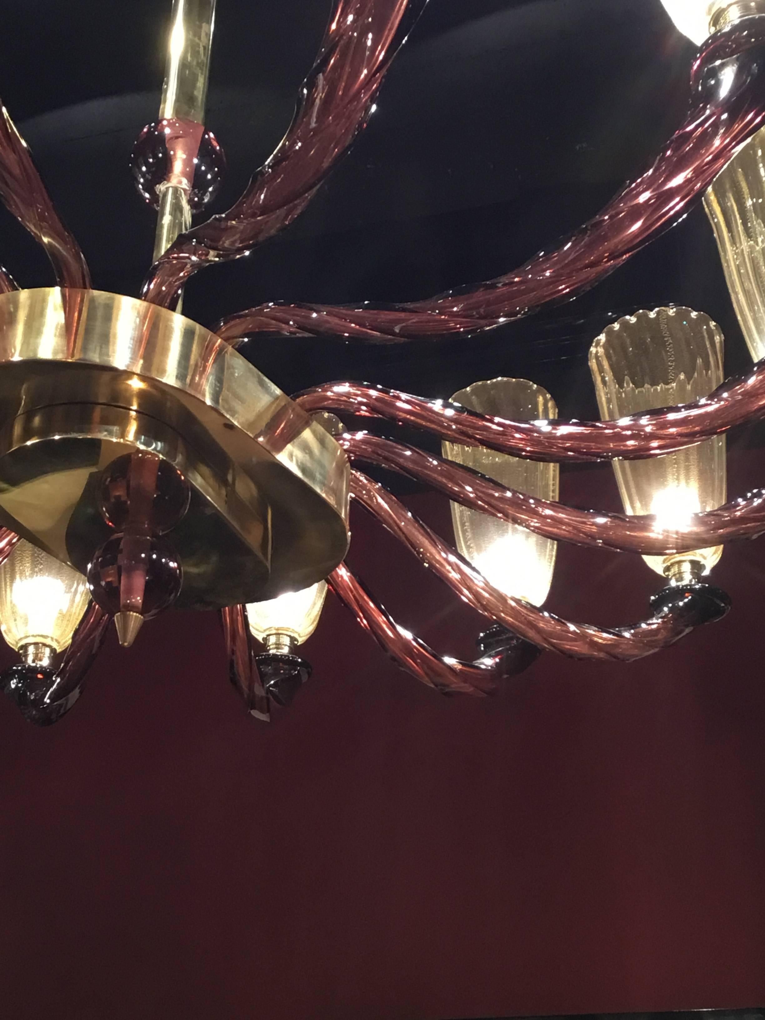 Italian Murano Glass Chandelier, made in Italy, 1990 circa, Handcraft For Sale