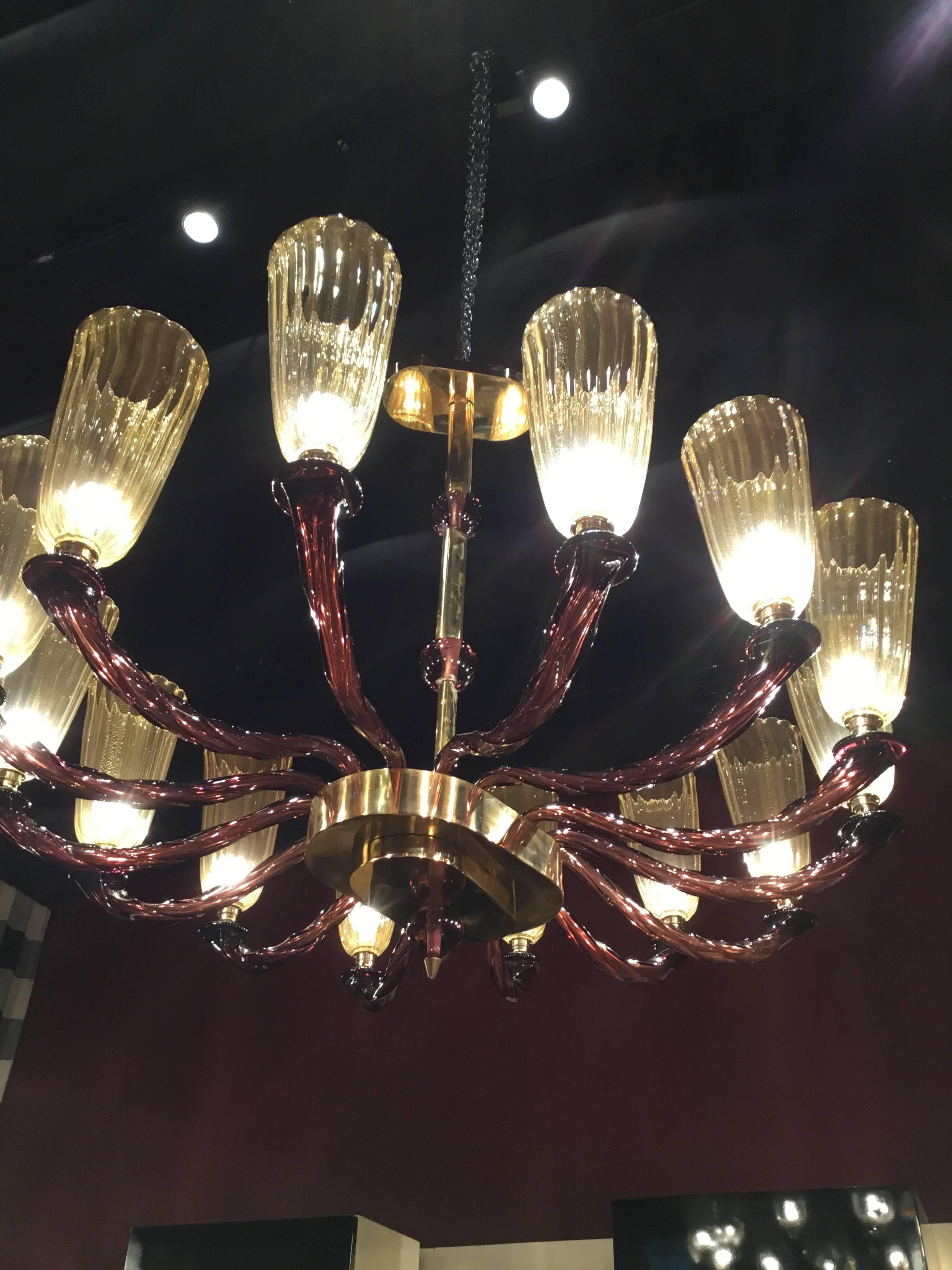 Murano Glass Chandelier, made in Italy, 1990 circa, Handcraft In Good Condition For Sale In Pambio Noranco, CH
