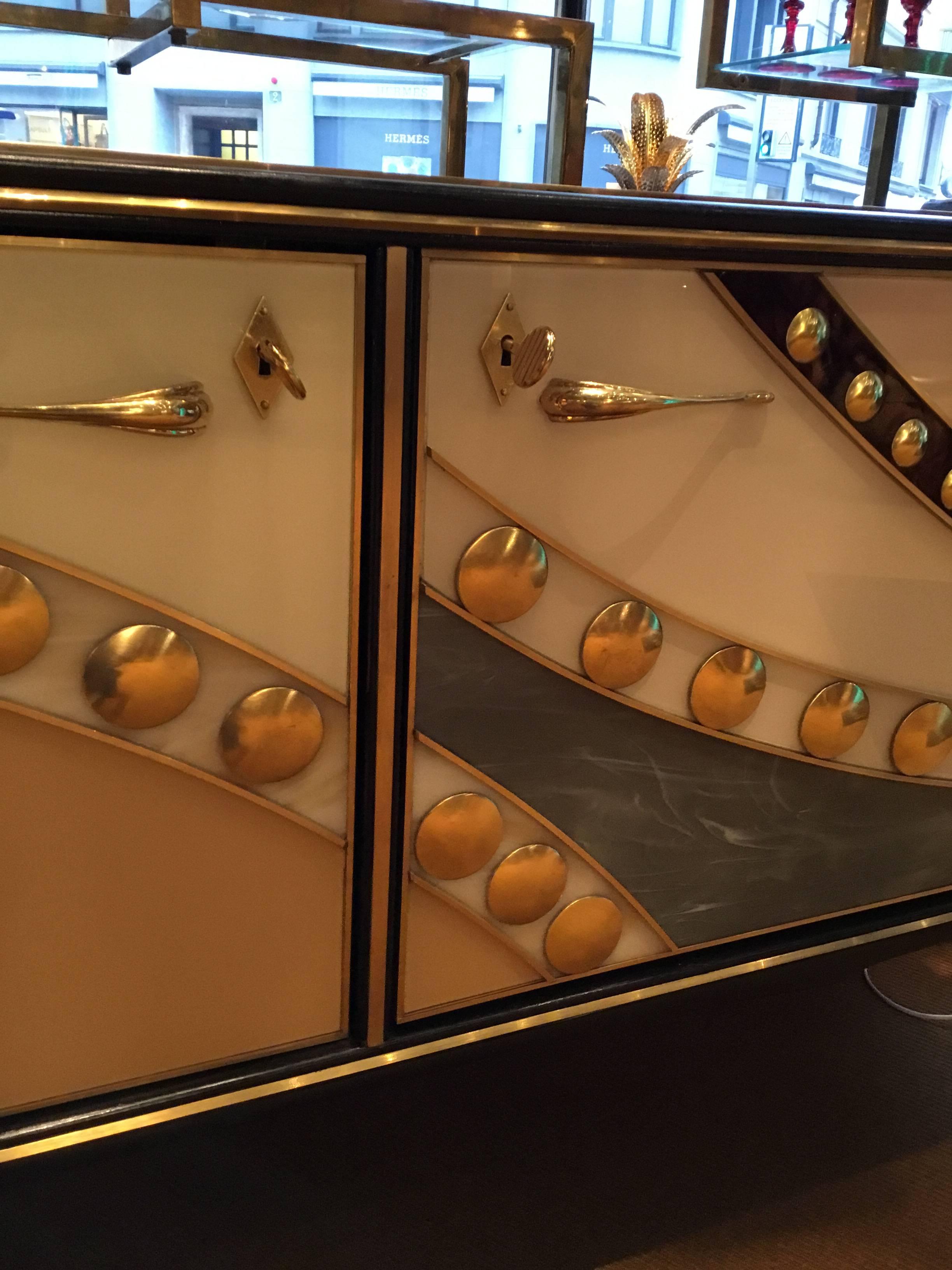 Vintage Italian Sideboard, made in Italy, glass and brass, 1990 1