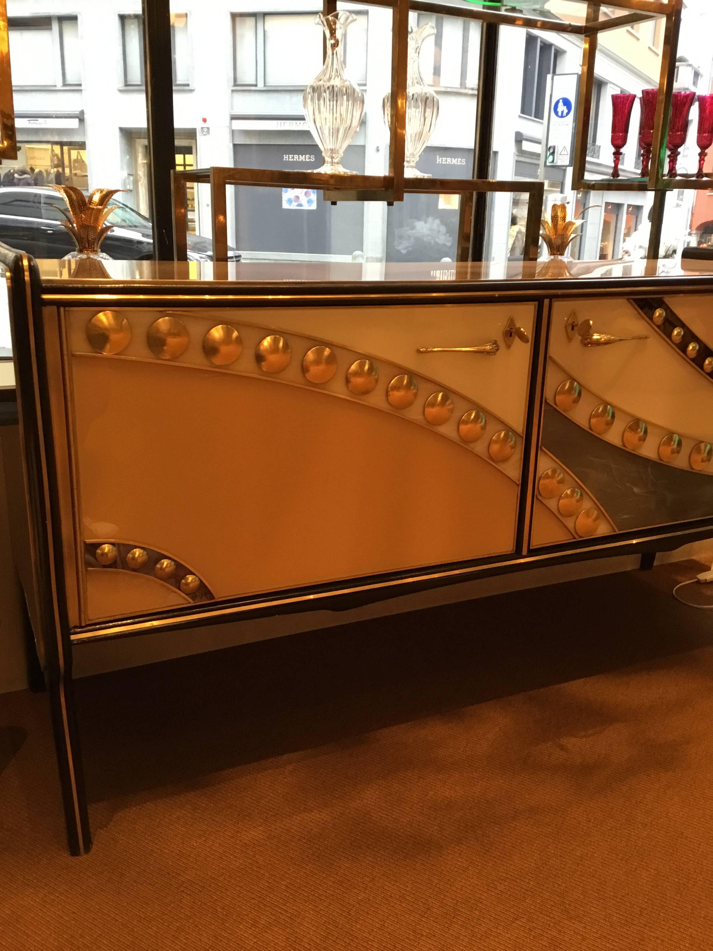 Late 20th Century Vintage Italian Sideboard, made in Italy, glass and brass, 1990