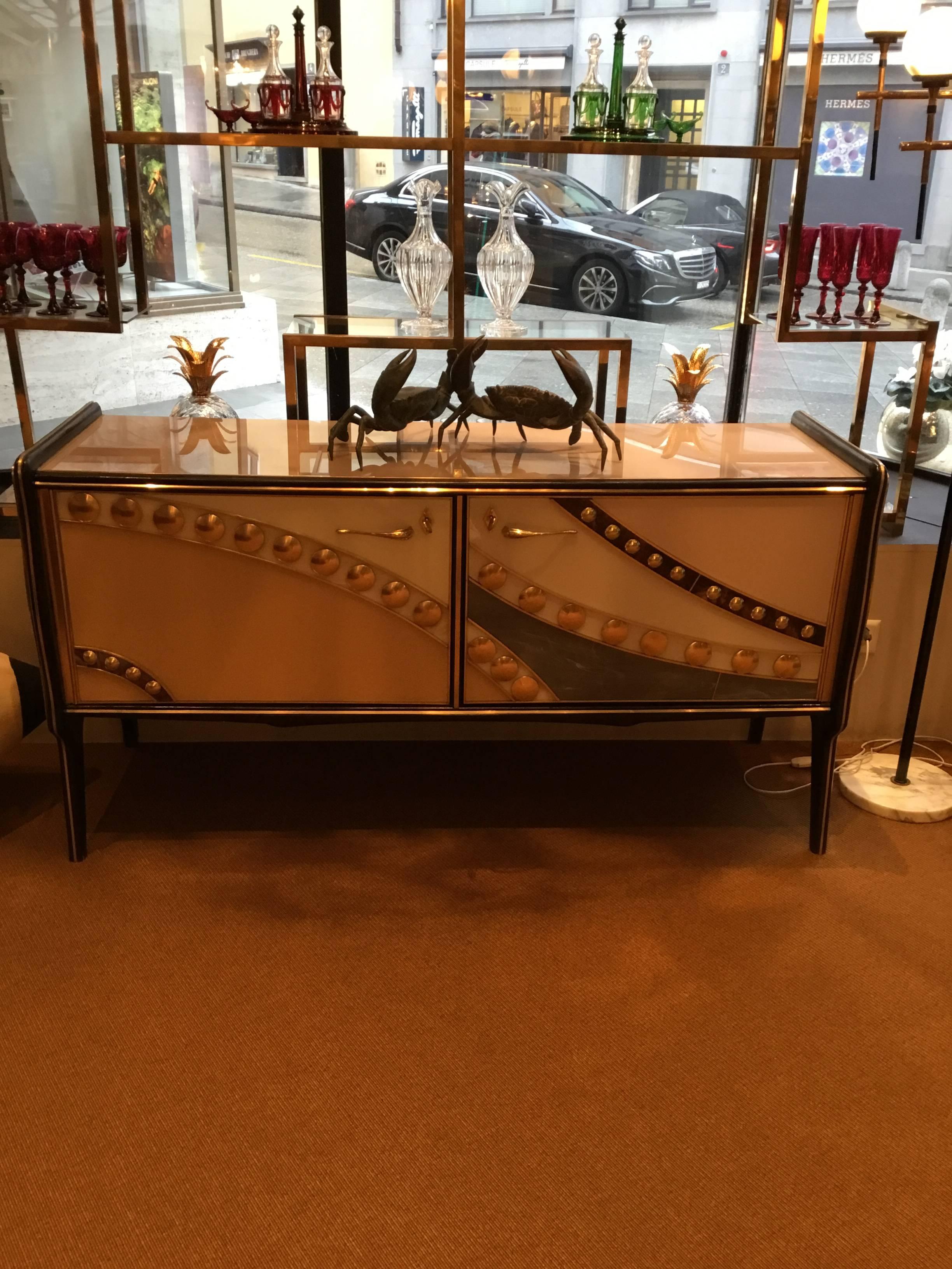 Vintage Italian Sideboard, made in Italy, glass and brass, 1990 In Good Condition In Pambio Noranco, CH