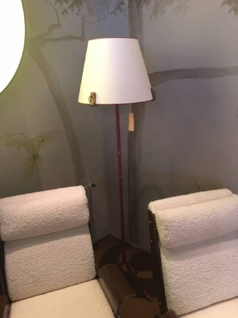 3-foot bamboo floor lamp covered in red leather made for Hermes by the designer Jacques Adnet.
Made in France around 1960