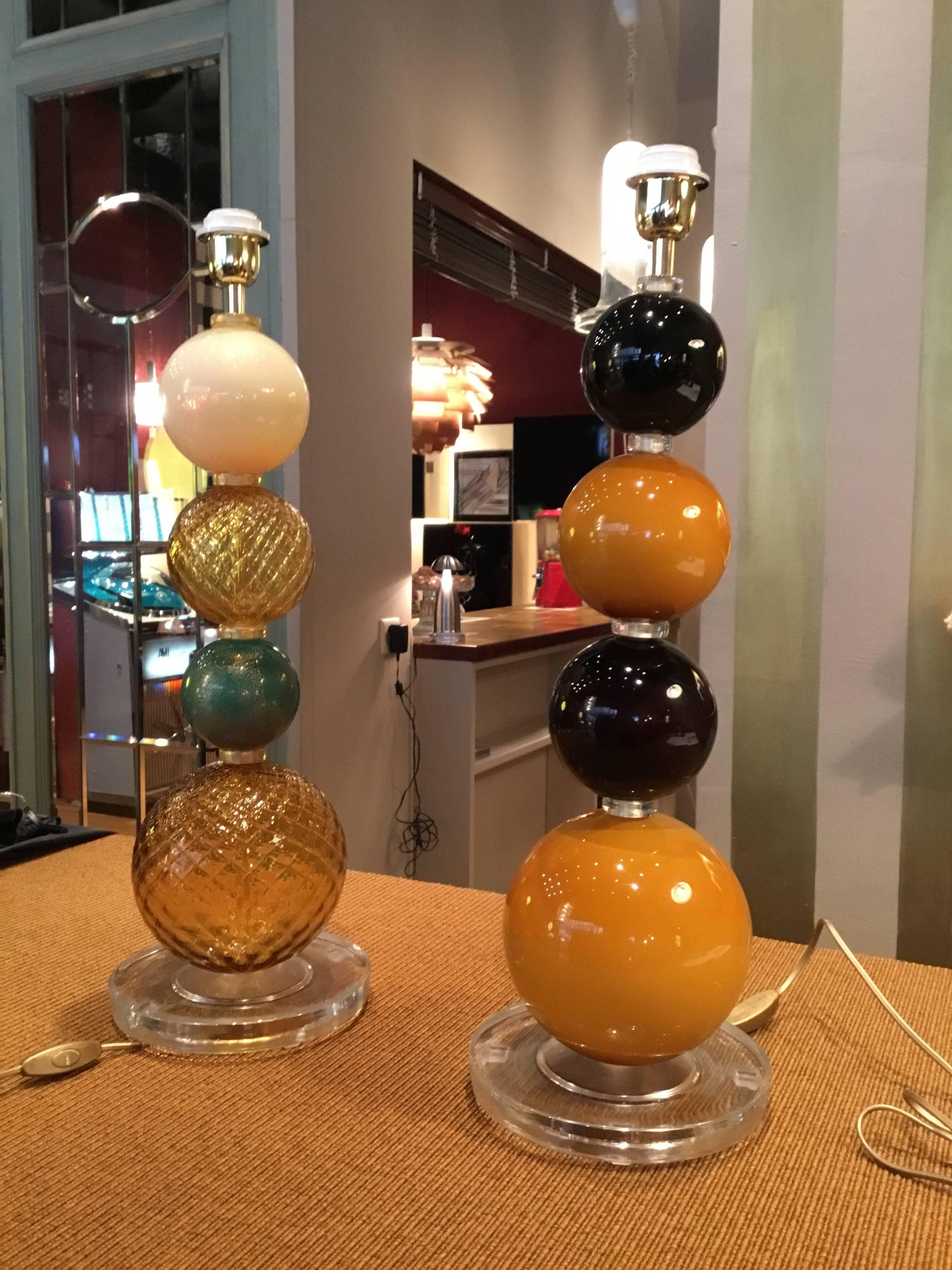 Italian Pair of Glass Table Lamps by Maurizio Artoni