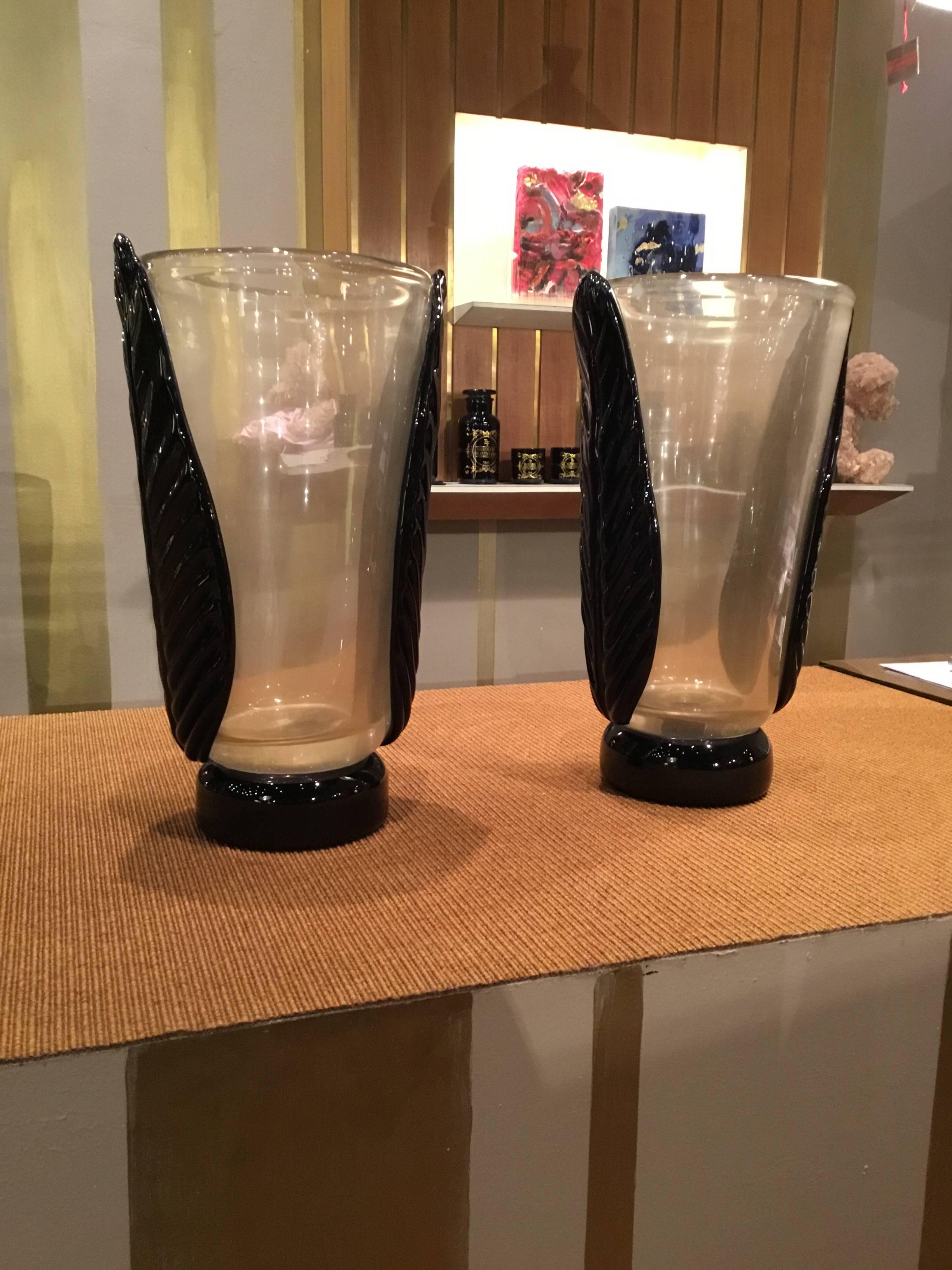 Italian Pair of Glass Vases by Maurizio Artoni, Venice, Italy
