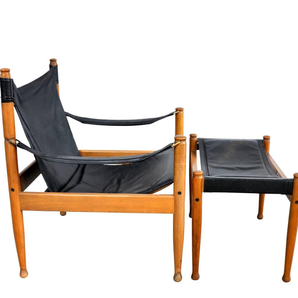 Danish Safari Easy Chair and Footstool by Eric Wørts for Niels Eilersen For Sale