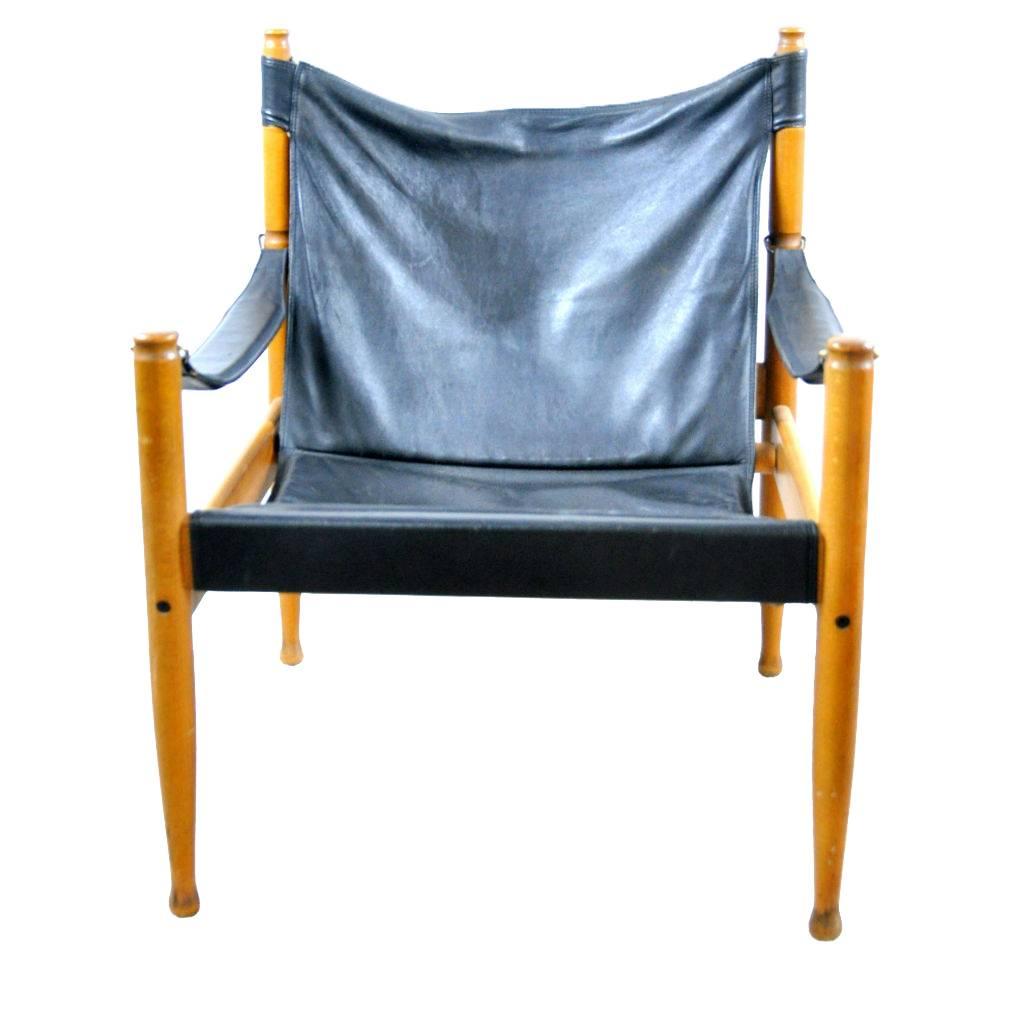 Scandinavian Modern Safari Easy Chair and Footstool by Eric Wørts for Niels Eilersen For Sale