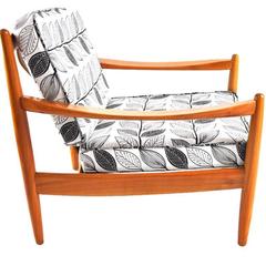 Danish Teak Lounge Chair with Leaf Print