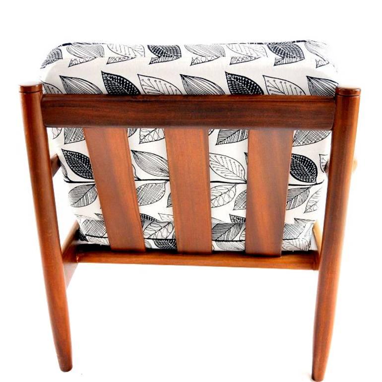 Scandinavian Modern Vintage Danish Teak Lounge Chair with Leaf Print For Sale