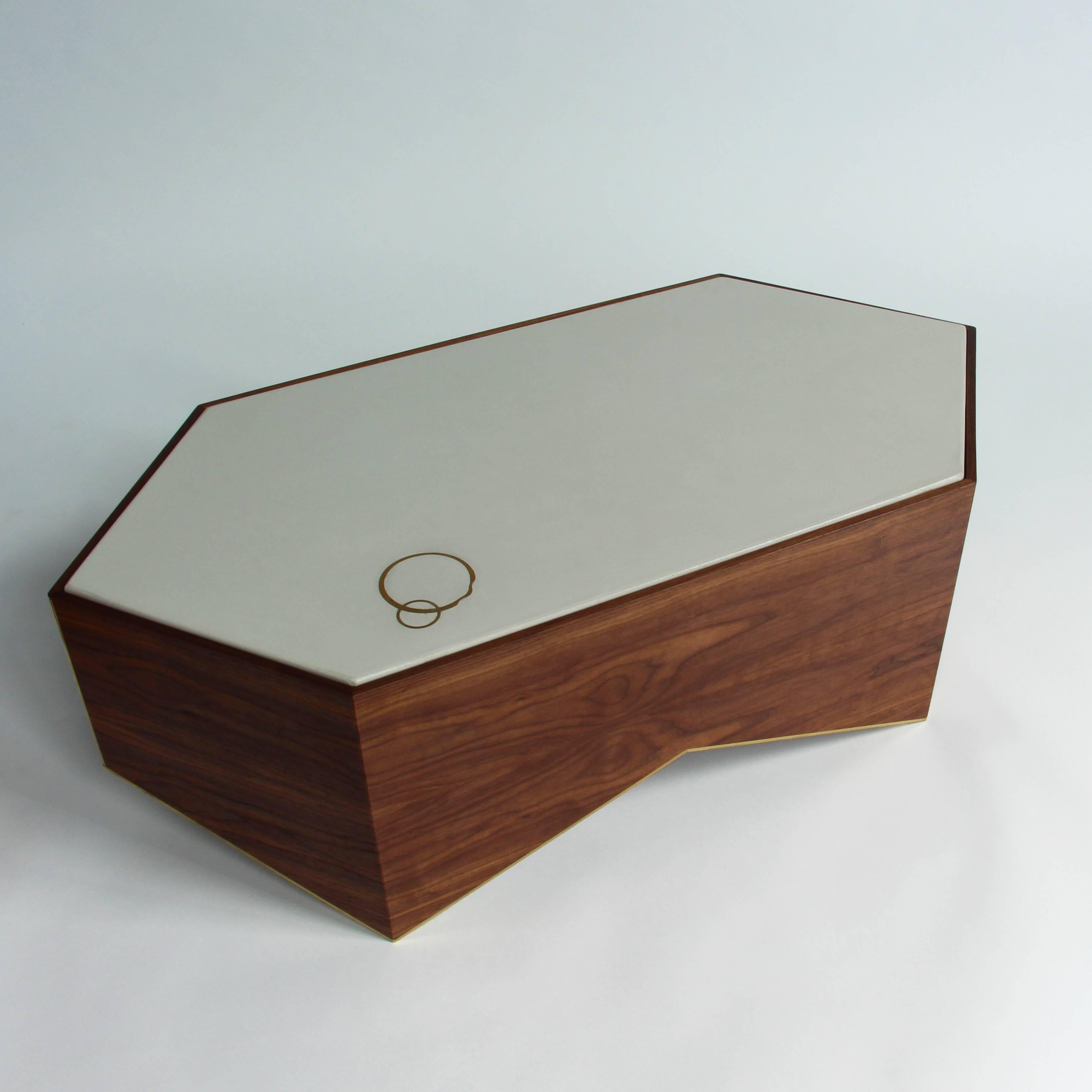 Custom Shard Cocktail Table in Walnut, White Concrete and Brass In New Condition For Sale In Brooklyn, NY