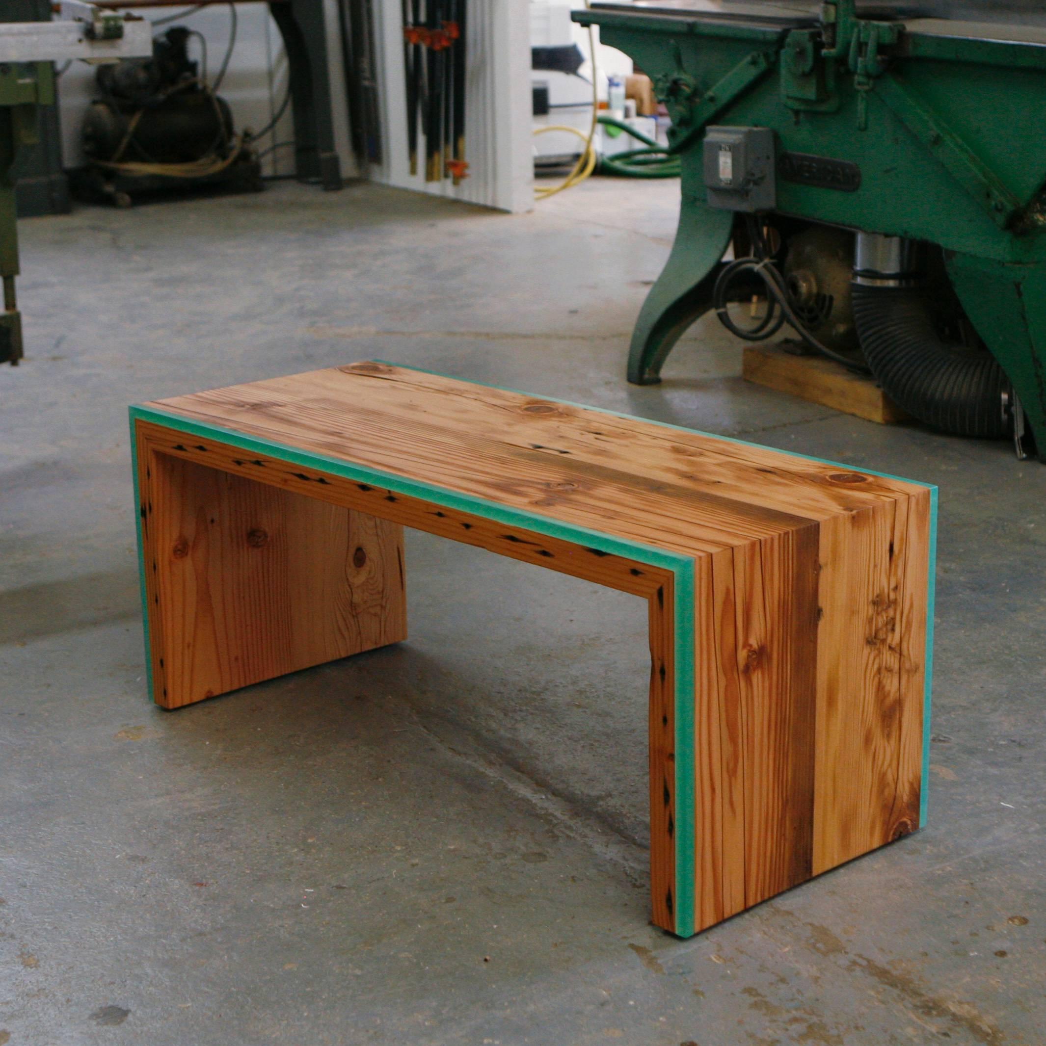 Organic Modern Monster Island Coffee Table or Bench in Reclaimed Fir, Edged in Resin For Sale