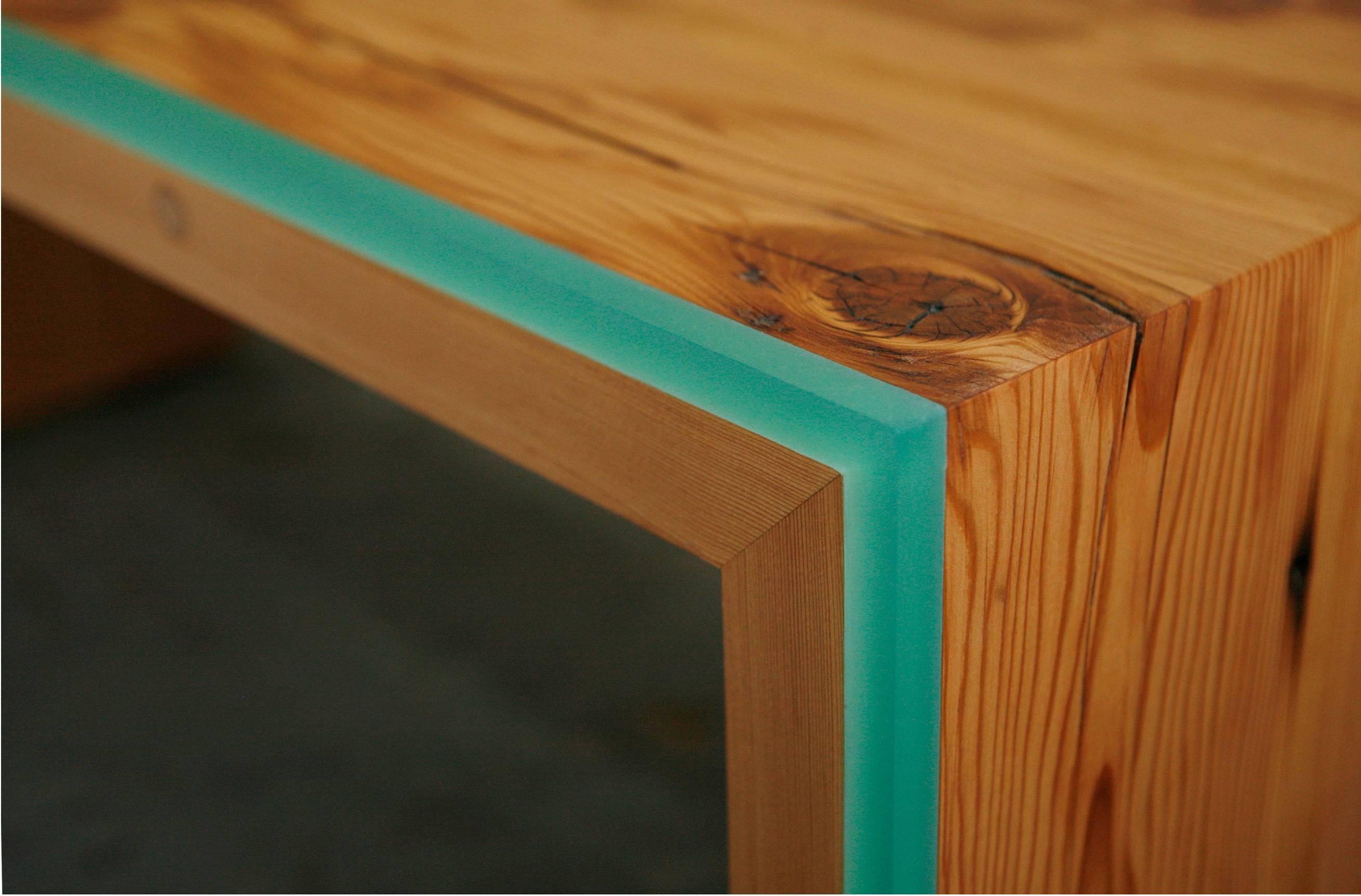American Monster Island Coffee Table or Bench in Reclaimed Fir, Edged in Resin For Sale