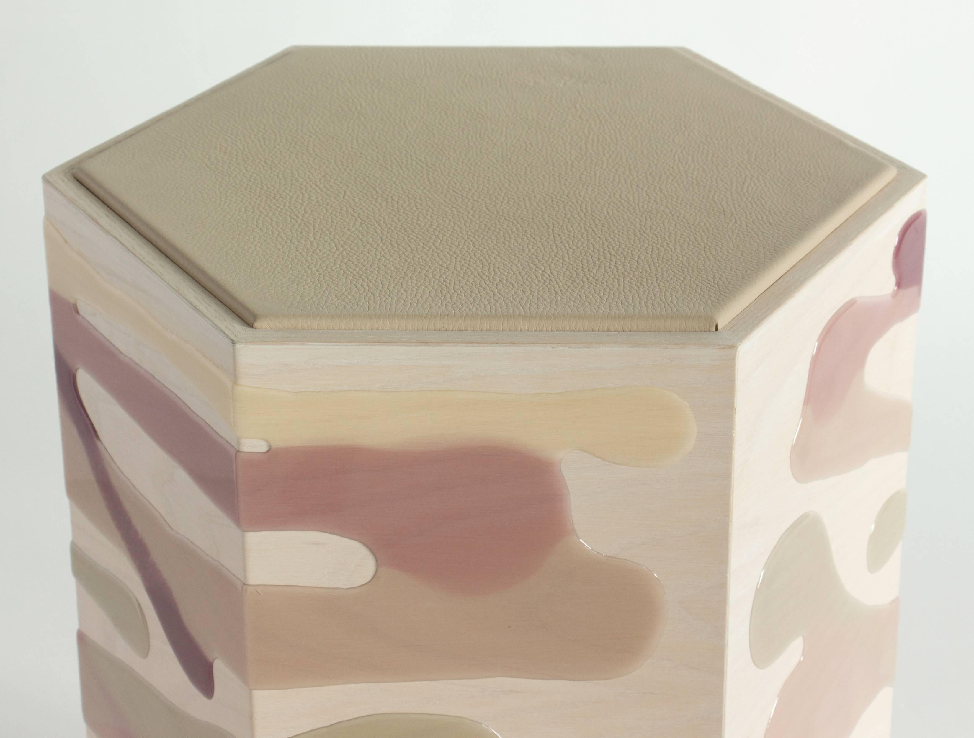 American Drip / Fold Side Table in Ash, Resin and Leather - In Stock