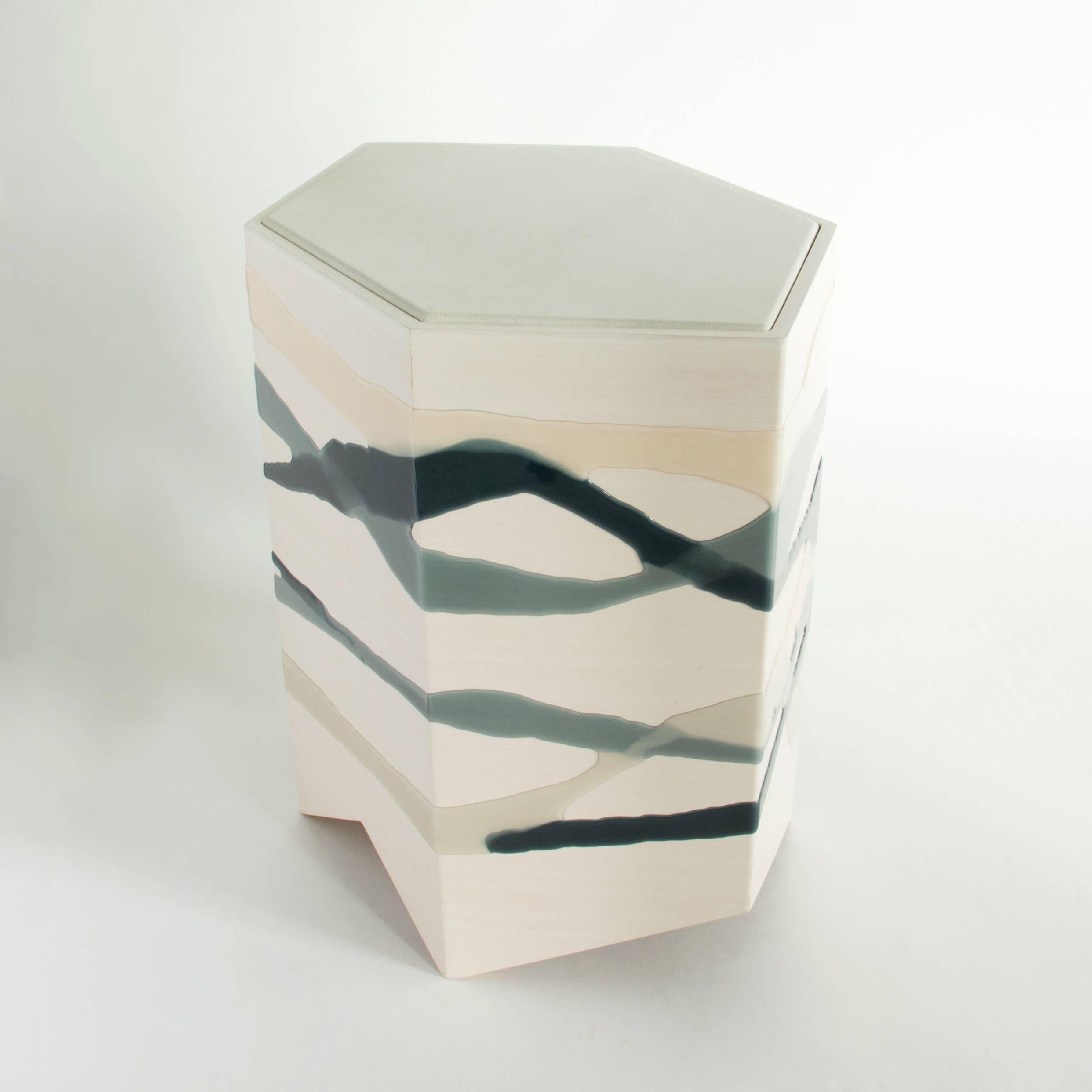American Custom Drip / Fold Side Table in Ash, Resin and Leather For Sale