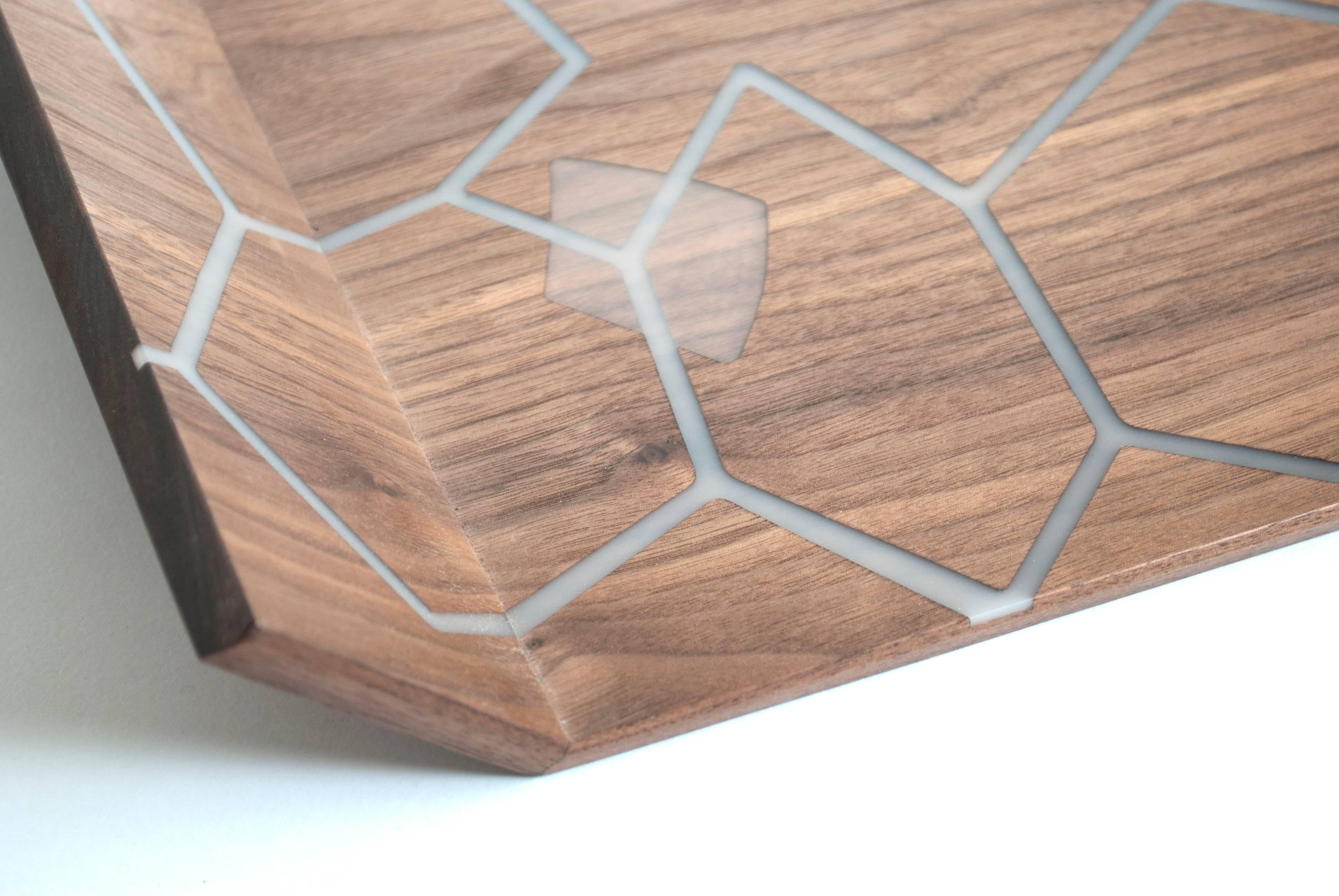 Carved Honeycomb Decorative Serving Tray in Walnut with Inlaid Resin - In Stock