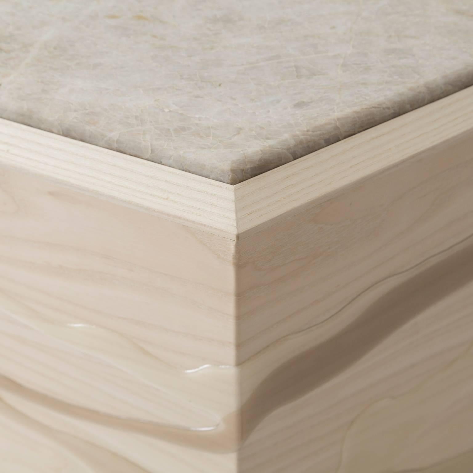Organic Modern Custom Drip/Fold Side Table, Ash Plywood with Custom Resin and Custom Top For Sale