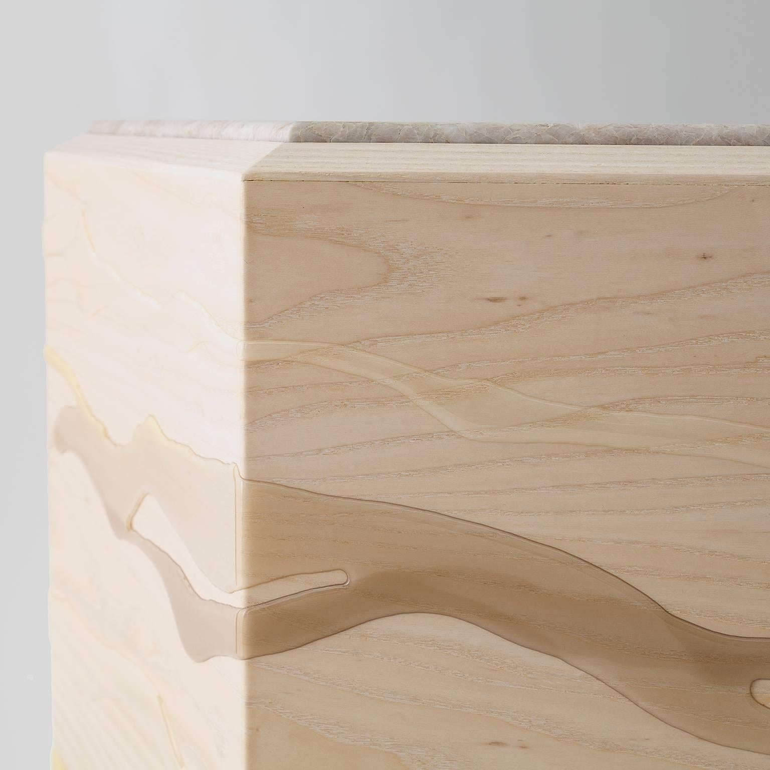 American Custom Drip/Fold Side Table, Ash Plywood with Custom Resin and Custom Top For Sale