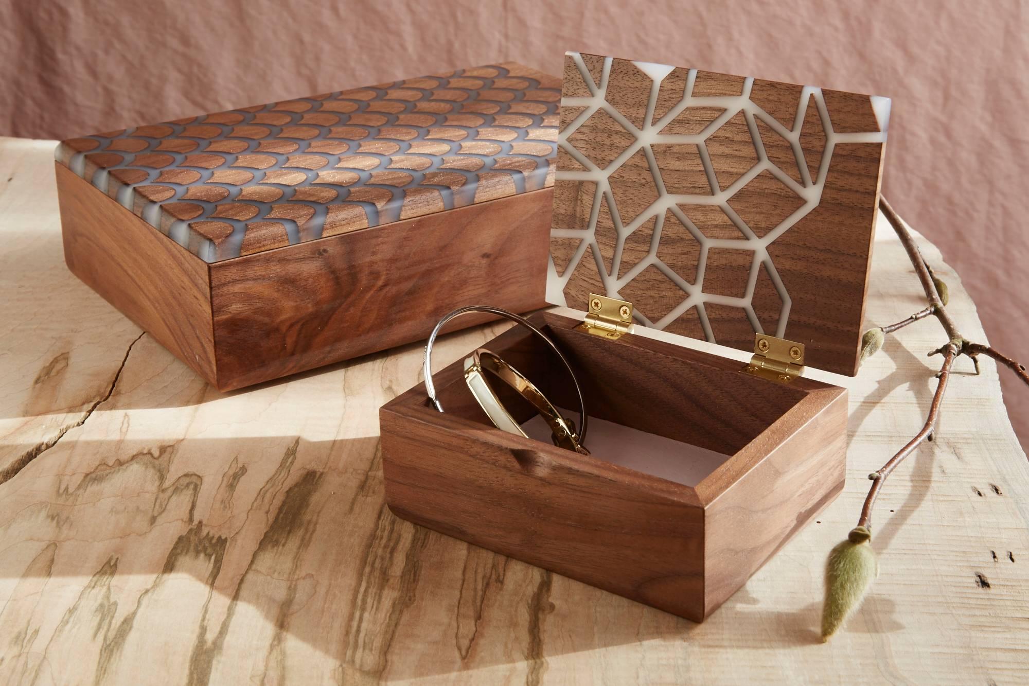 American Koi Treasure Box in Walnut with Inlaid Resin - In Stock