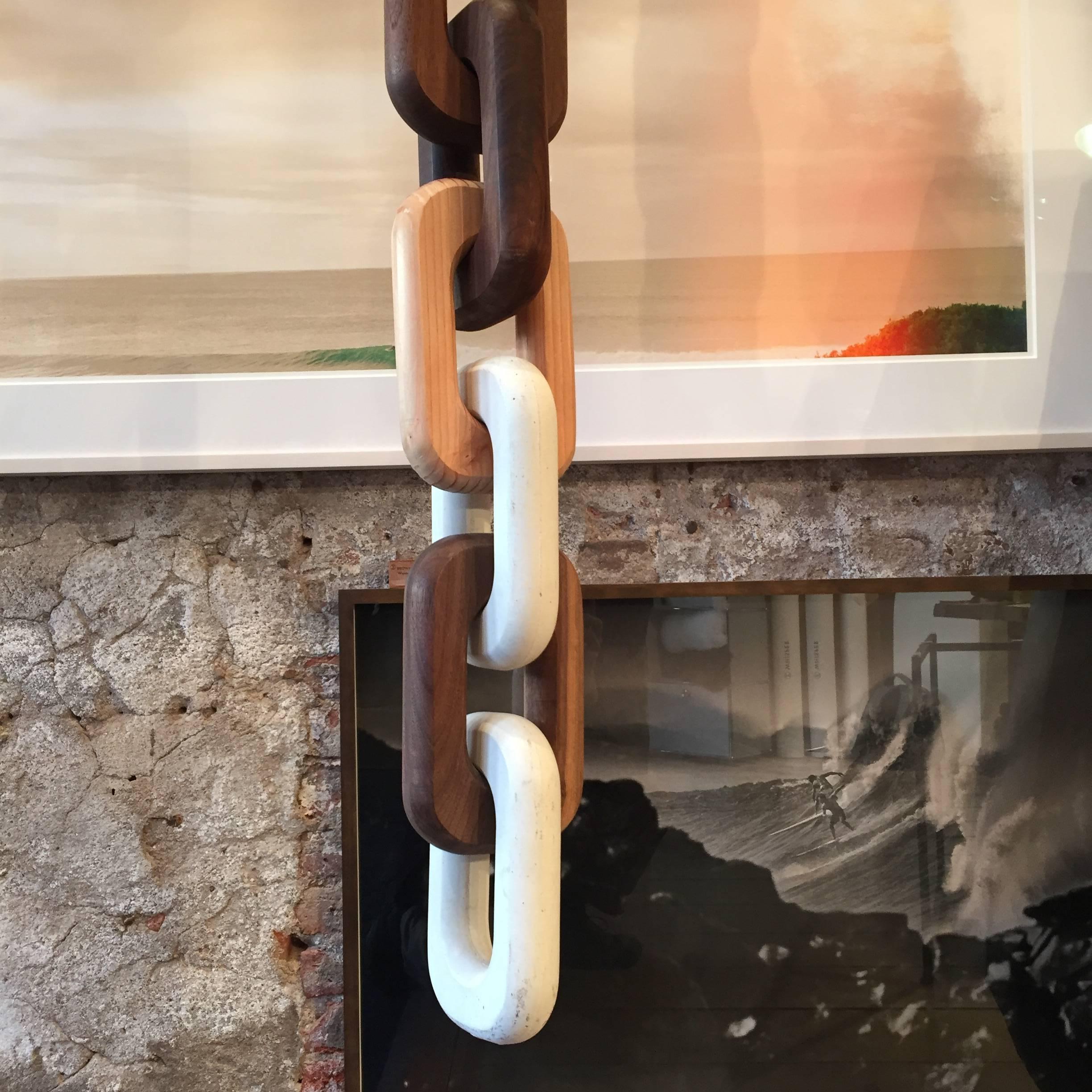 Organic Modern Chain Decorative Object Hanging Sculpture Walnut, Fir, Concrete, Resin -In stock For Sale