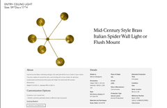 Applique murale ou plafonnier italien « Spider » en laiton, style milieu du siècle