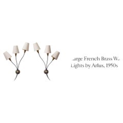 Large French Brass Wall Lights by Arlus, 1950s