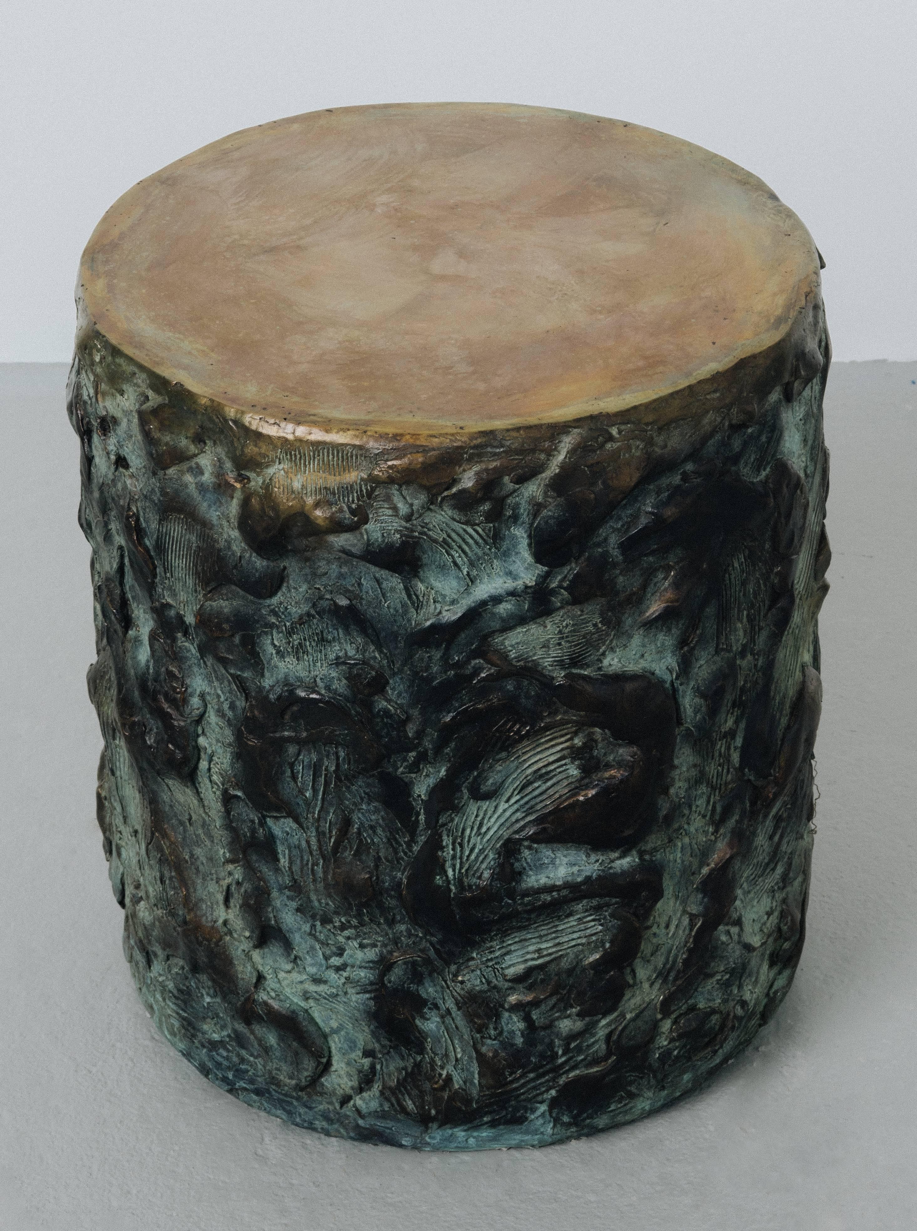 Hand Made Drum Beistelltisch aus gemeißelter Bronze, von Samuel Amoia im Angebot 2