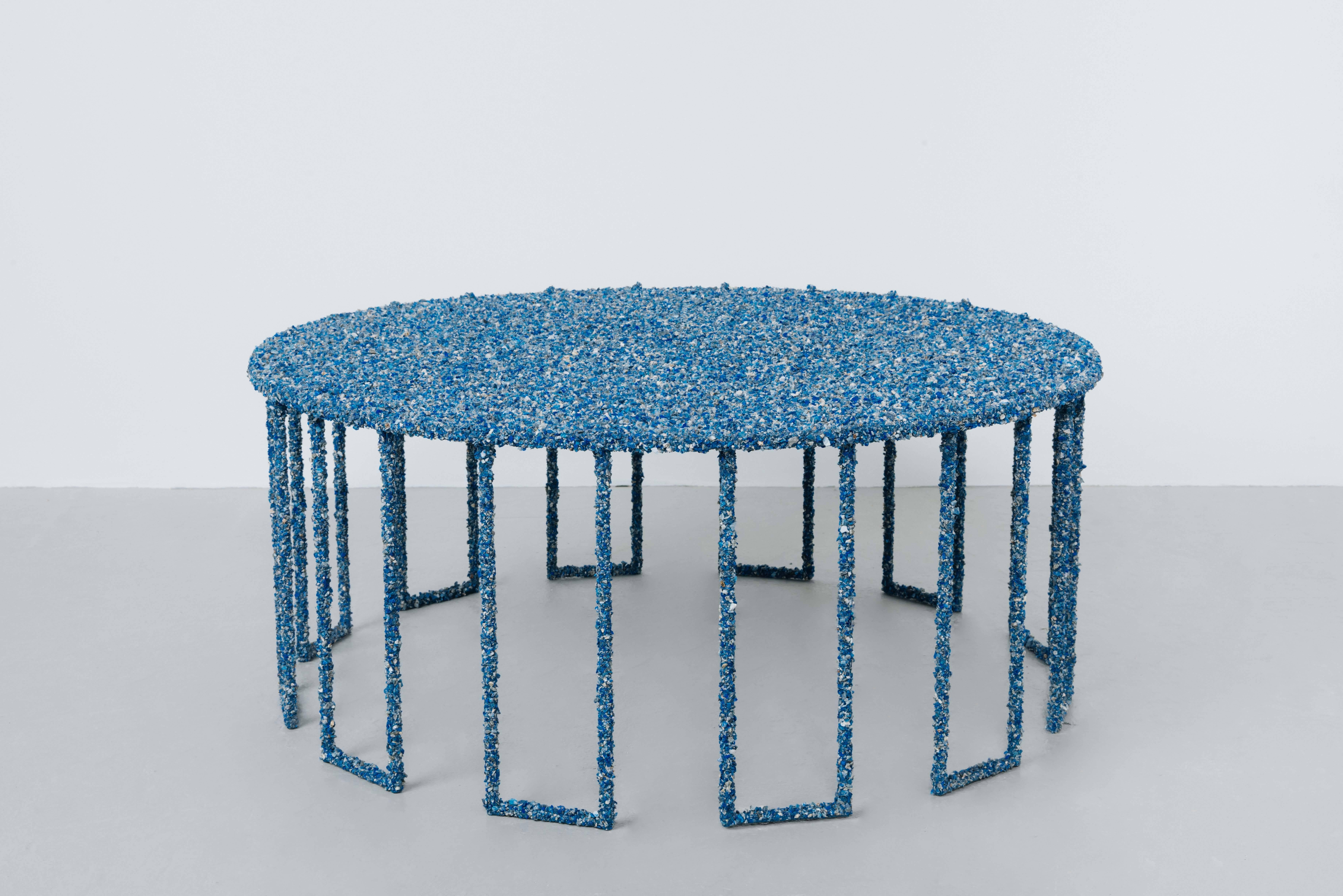 Contemporary Hand Made Crushed Lapis Lazuli Coffee Table, by Samuel Amoia For Sale