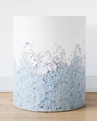 Hand Made Blue Calcite and White Plaster Drum, Side Table by Samuel Amoia