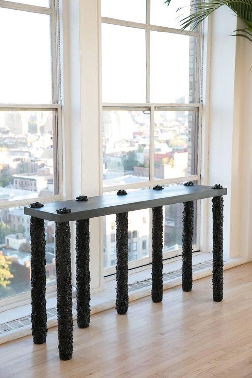 American Hand Made Console of Black Tourmaline of India and Black Cement, by Samuel Amoia For Sale