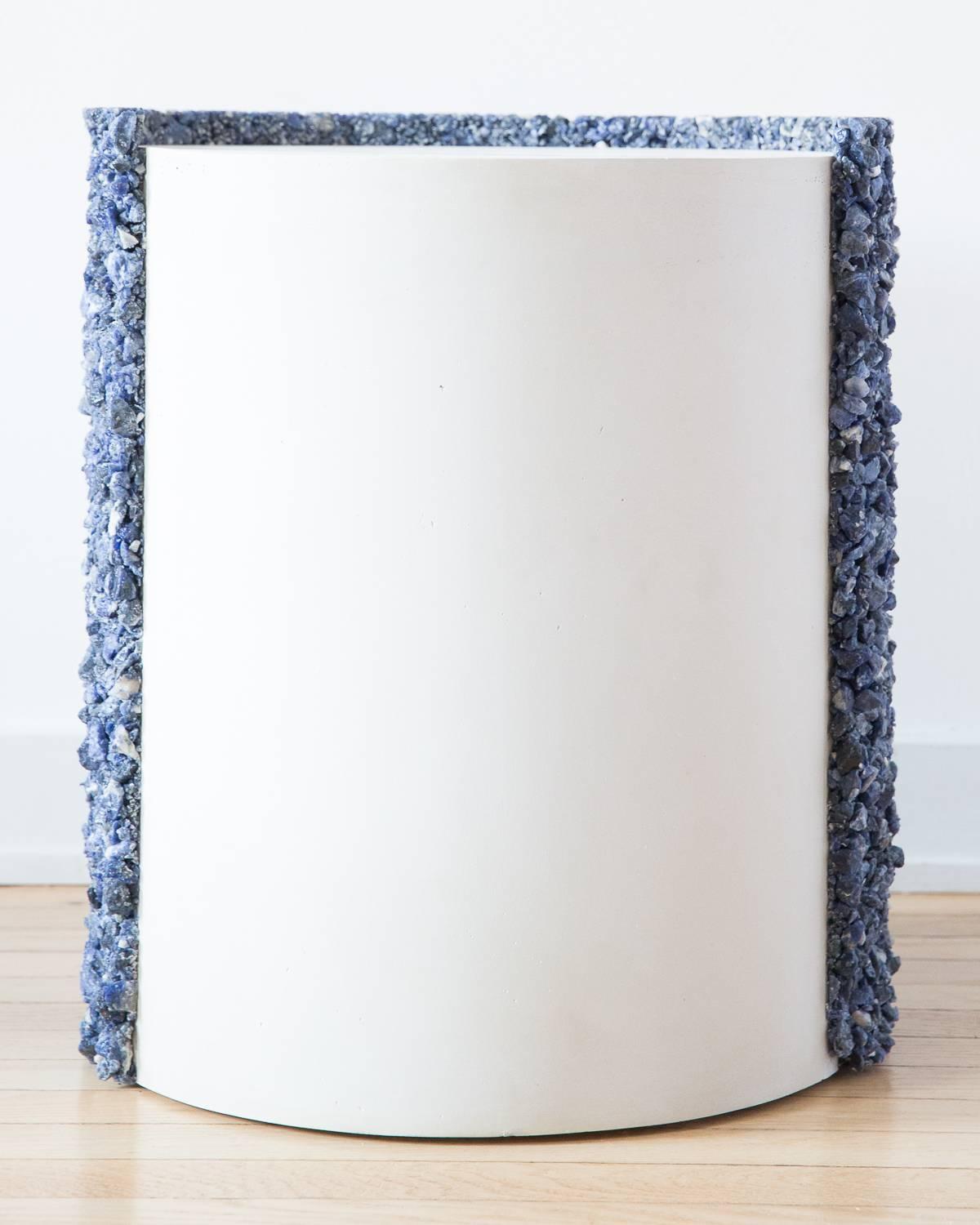 American Hand Made Blue Sodalite and White Plaster Drum, Side Table by Samuel Amoia For Sale
