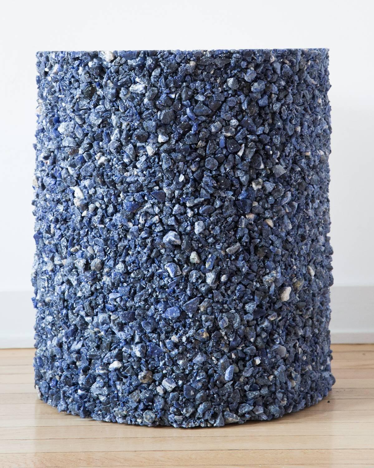 Contemporary Hand Made Blue Sodalite and White Plaster Drum, Side Table by Samuel Amoia For Sale