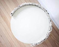 Hand Made White Moonstone and Celadon Plaster Drum, Side Table by Samuel Amoia