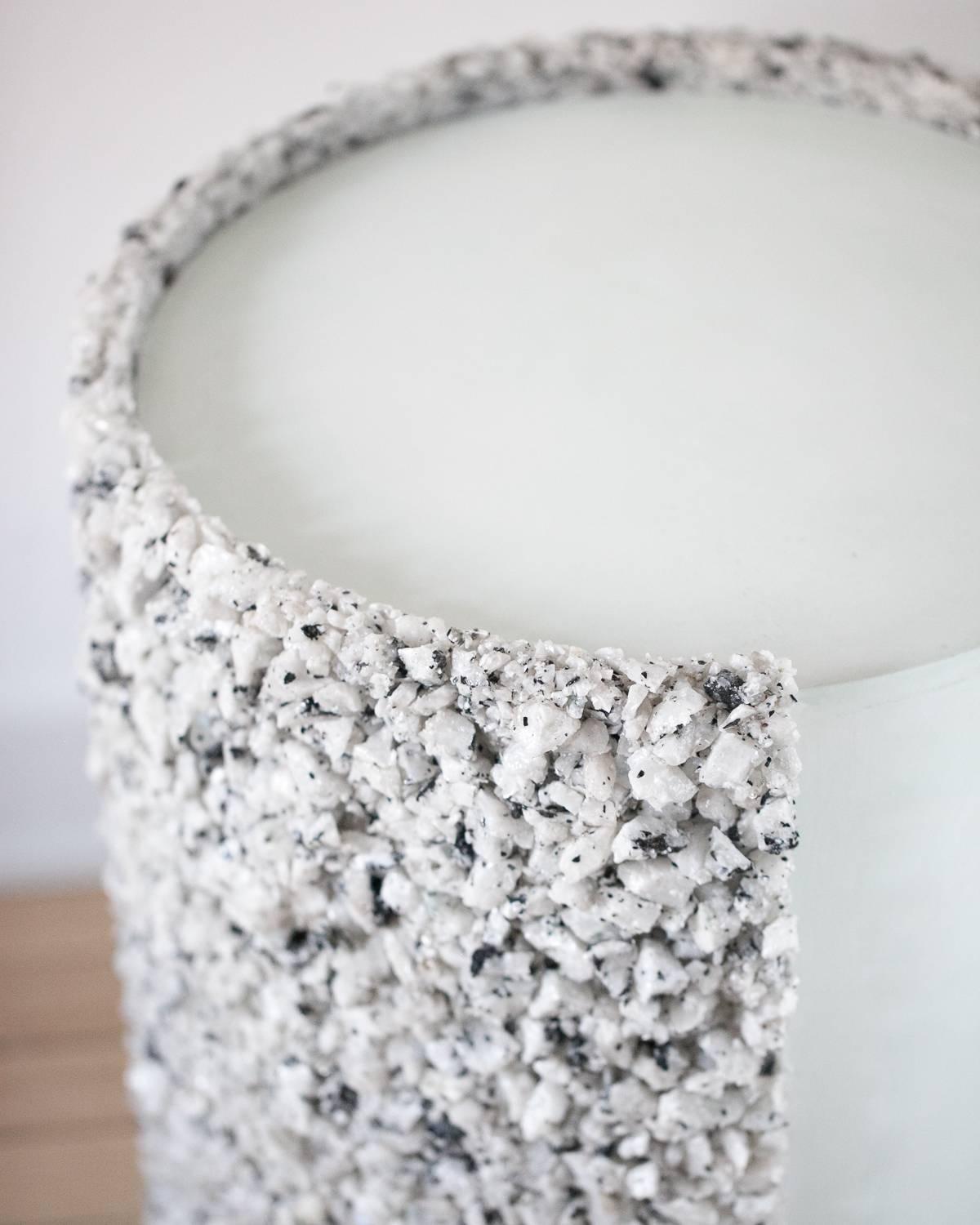Stone Hand Made White Moonstone and Celadon Plaster Drum, Side Table by Samuel Amoia For Sale