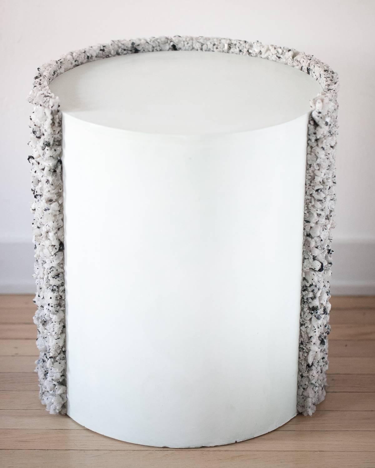 Hand Made White Moonstone and Celadon Plaster Drum, Side Table by Samuel Amoia For Sale 1