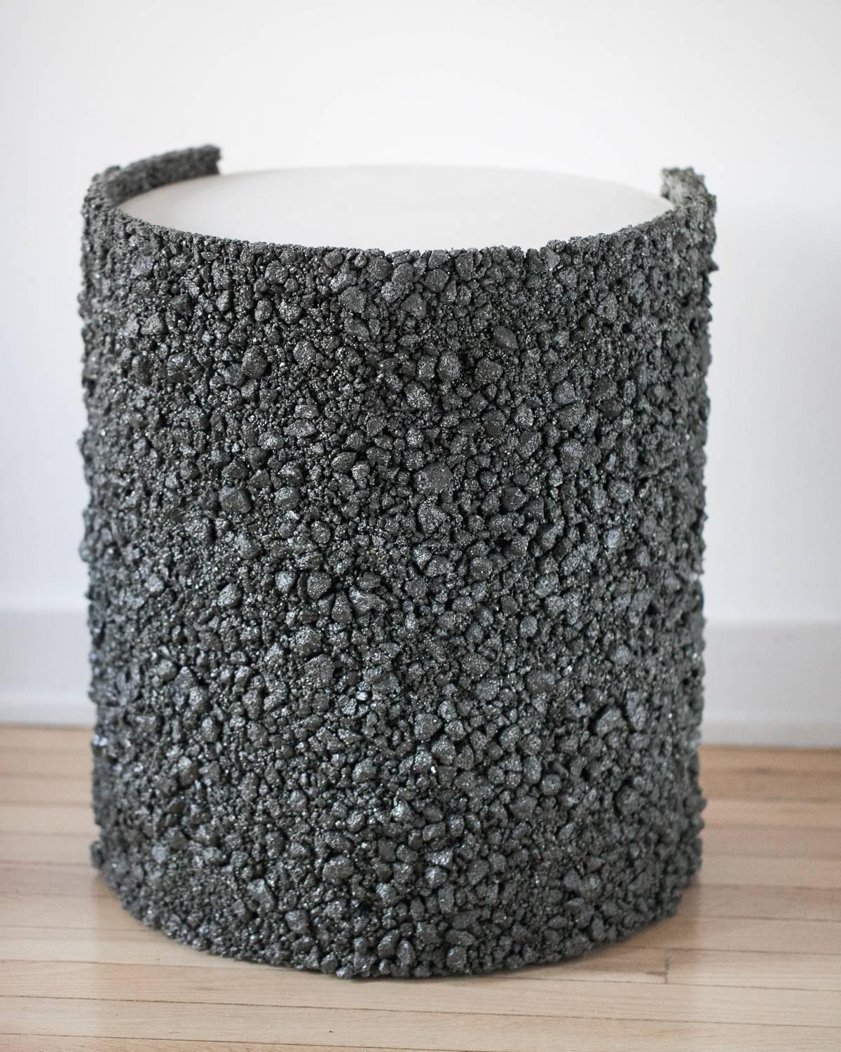 American Hand Made Pyrite of Mexico and White Plaster Drum, Side Table by Samuel Amoia For Sale