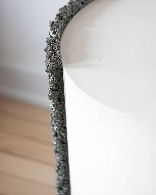 Hand Made Pyrite of Mexico and White Plaster Drum, Side Table by Samuel Amoia For Sale 1