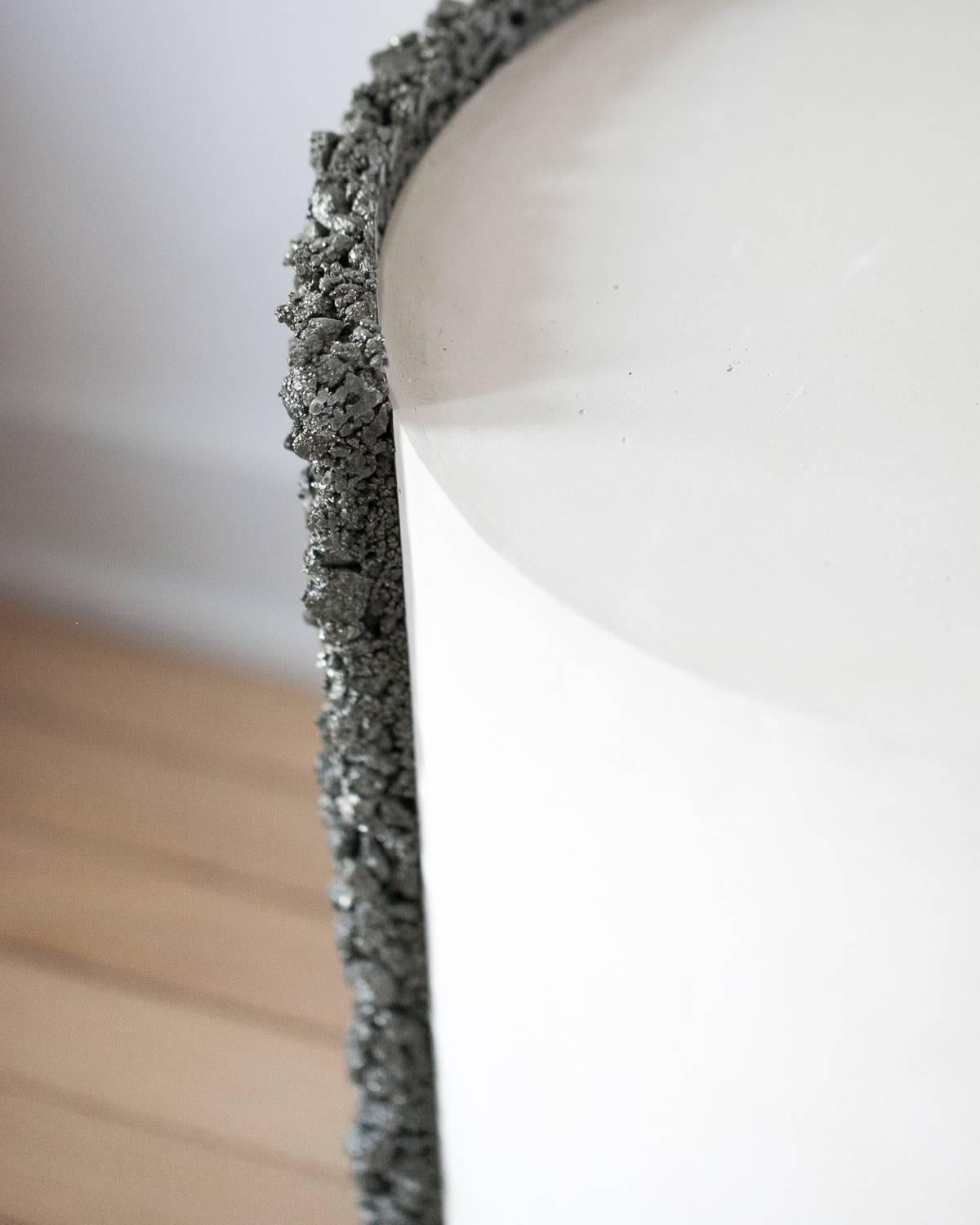 Contemporary Hand Made Pyrite of Mexico and White Plaster Drum, Side Table by Samuel Amoia For Sale