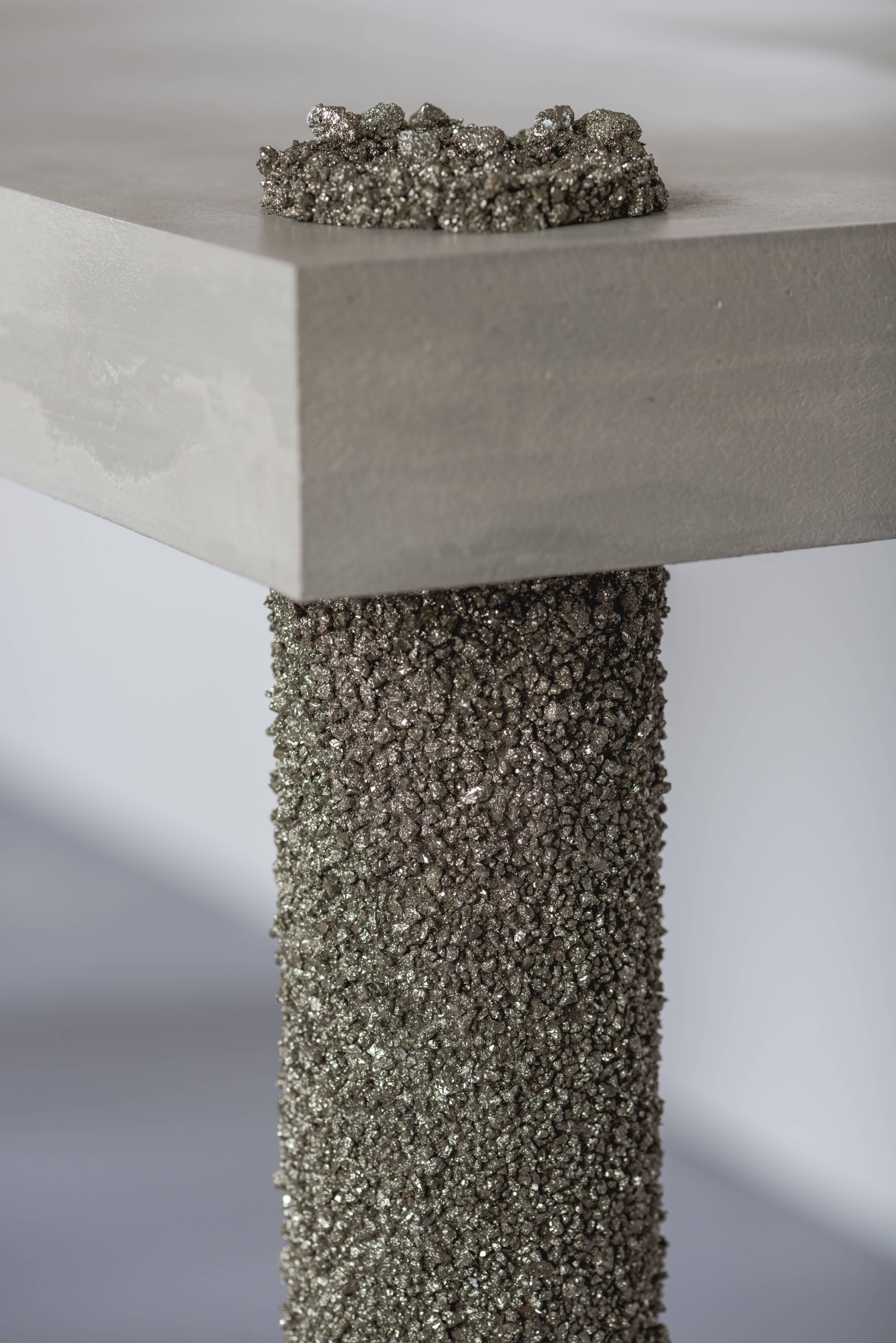 American Hand Made Console of Crushed Pyrite from Mexico and Grey Cement, by Samuel Amoia For Sale