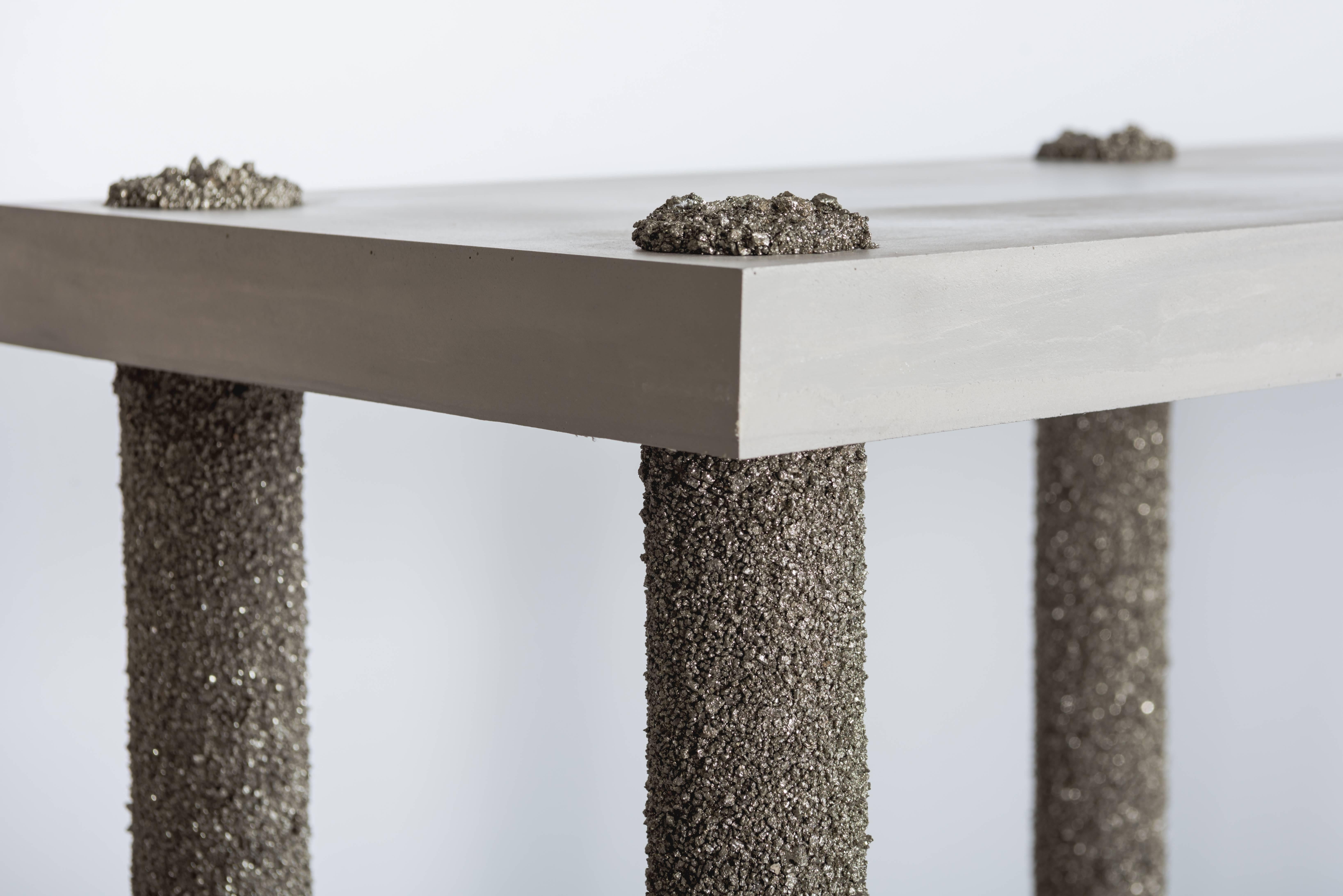 Hand Made Console of Crushed Pyrite from Mexico and Grey Cement, by Samuel Amoia In New Condition For Sale In New York, NY